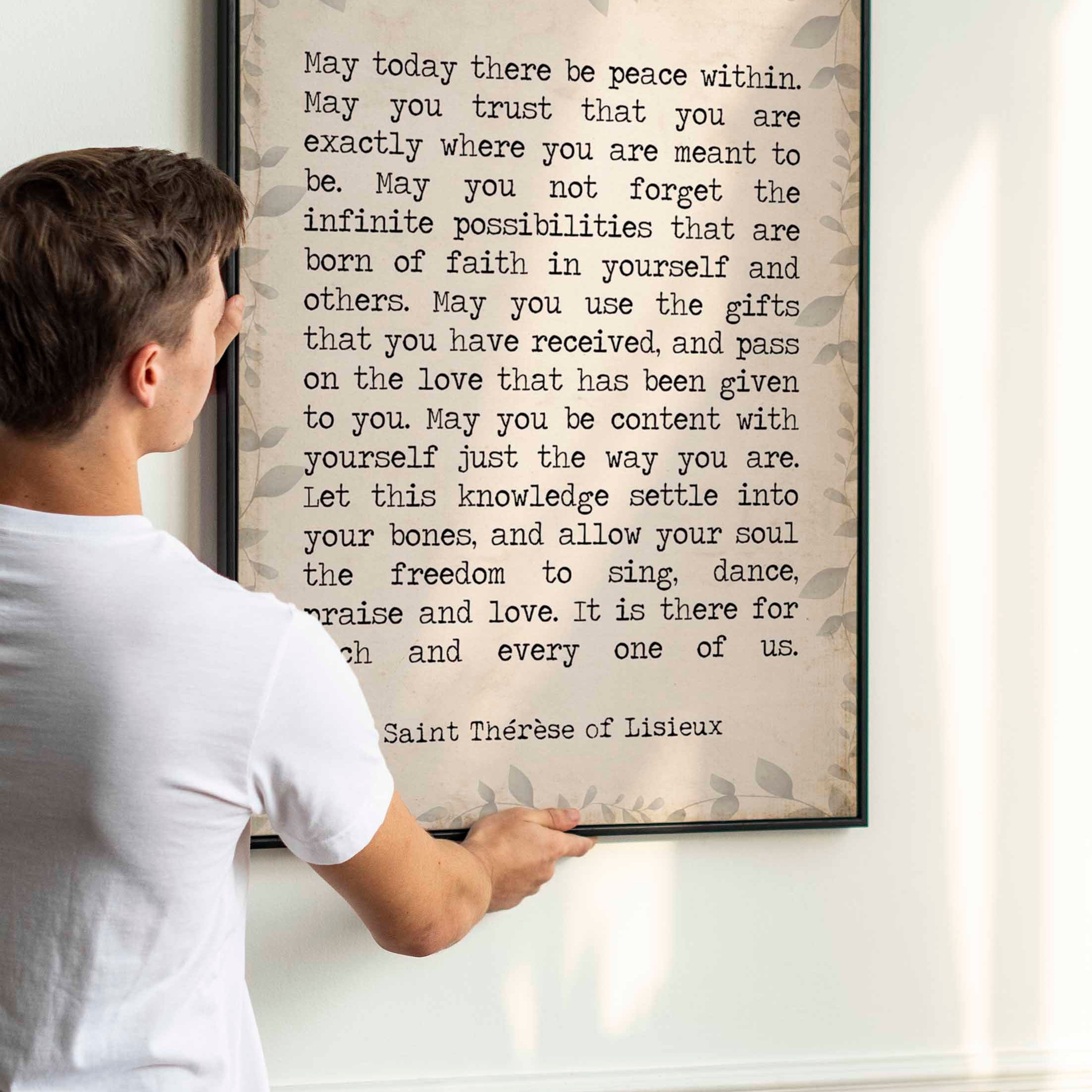 St Therese of Lisieux Peace Quote Print, May Today There Be Peace Within Inspirational Quote Wall Art Print