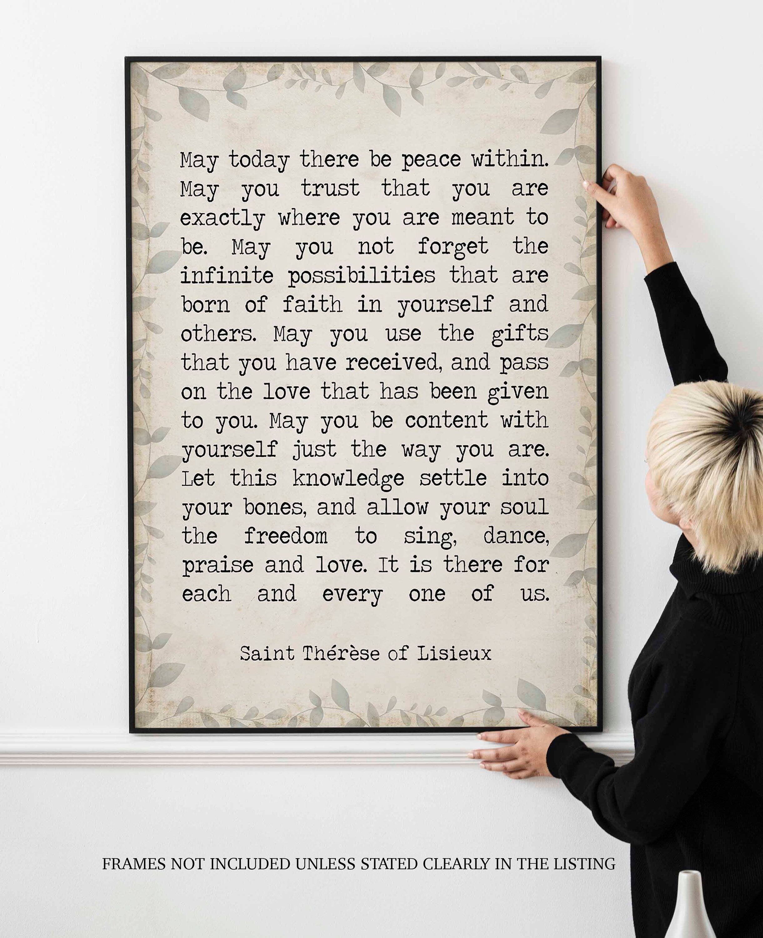 St Therese of Lisieux Peace Quote Print, May Today There Be Peace Within Inspirational Quote Wall Art Print