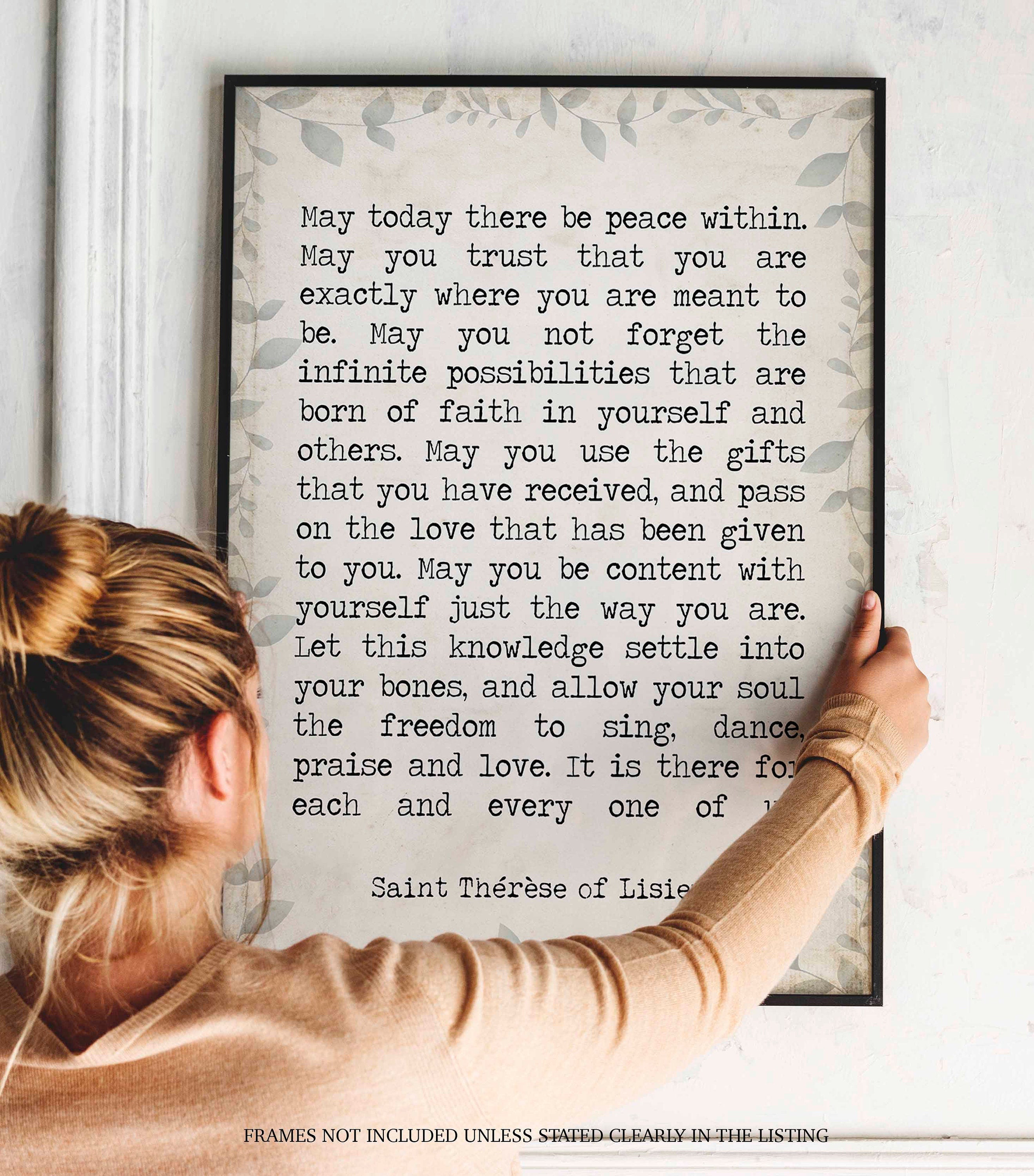 St Therese of Lisieux Peace Quote Print, May Today There Be Peace Within Inspirational Quote Wall Art Print