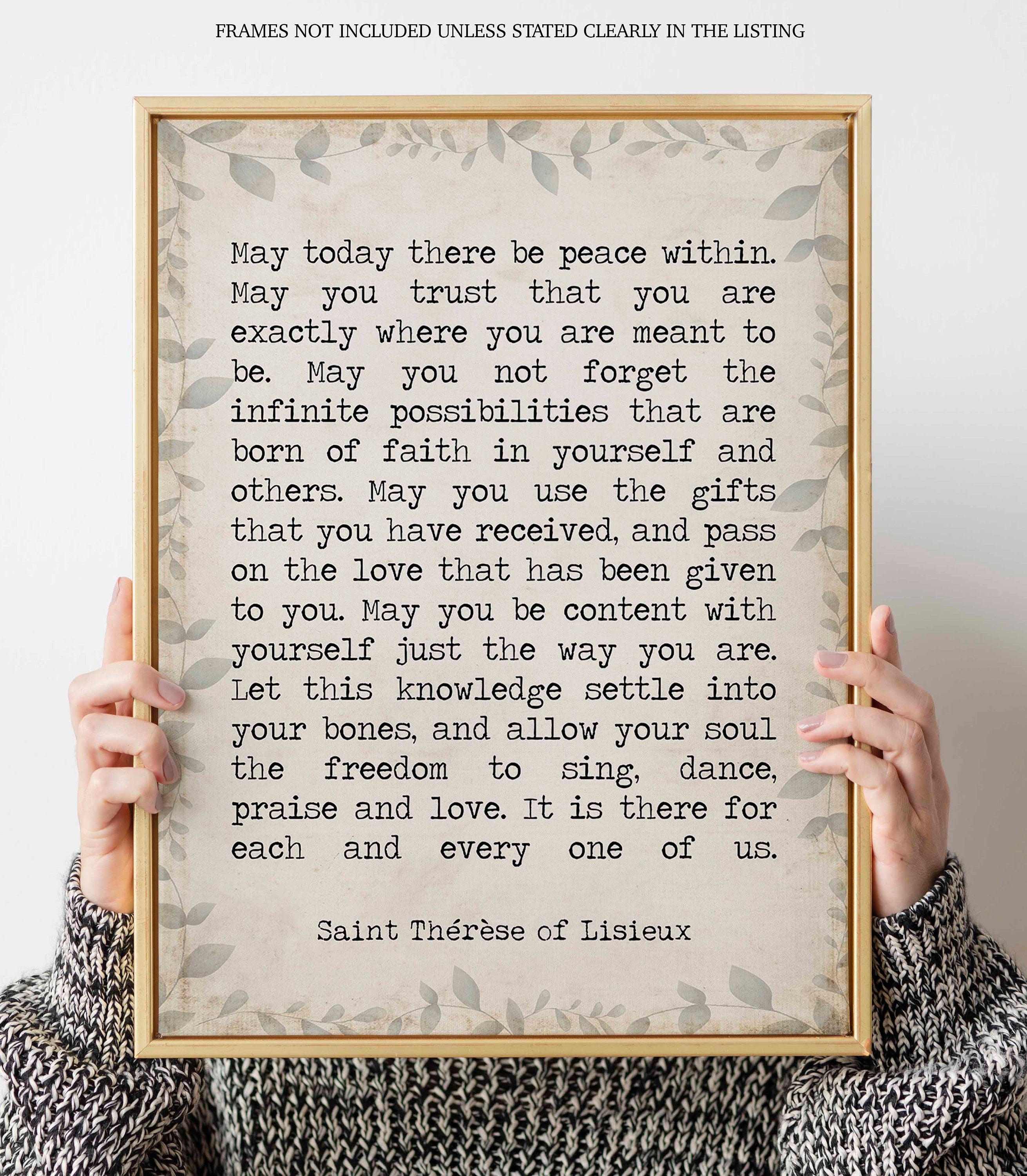 St Therese of Lisieux Peace Quote Print, May Today There Be Peace Within Inspirational Quote Wall Art Print