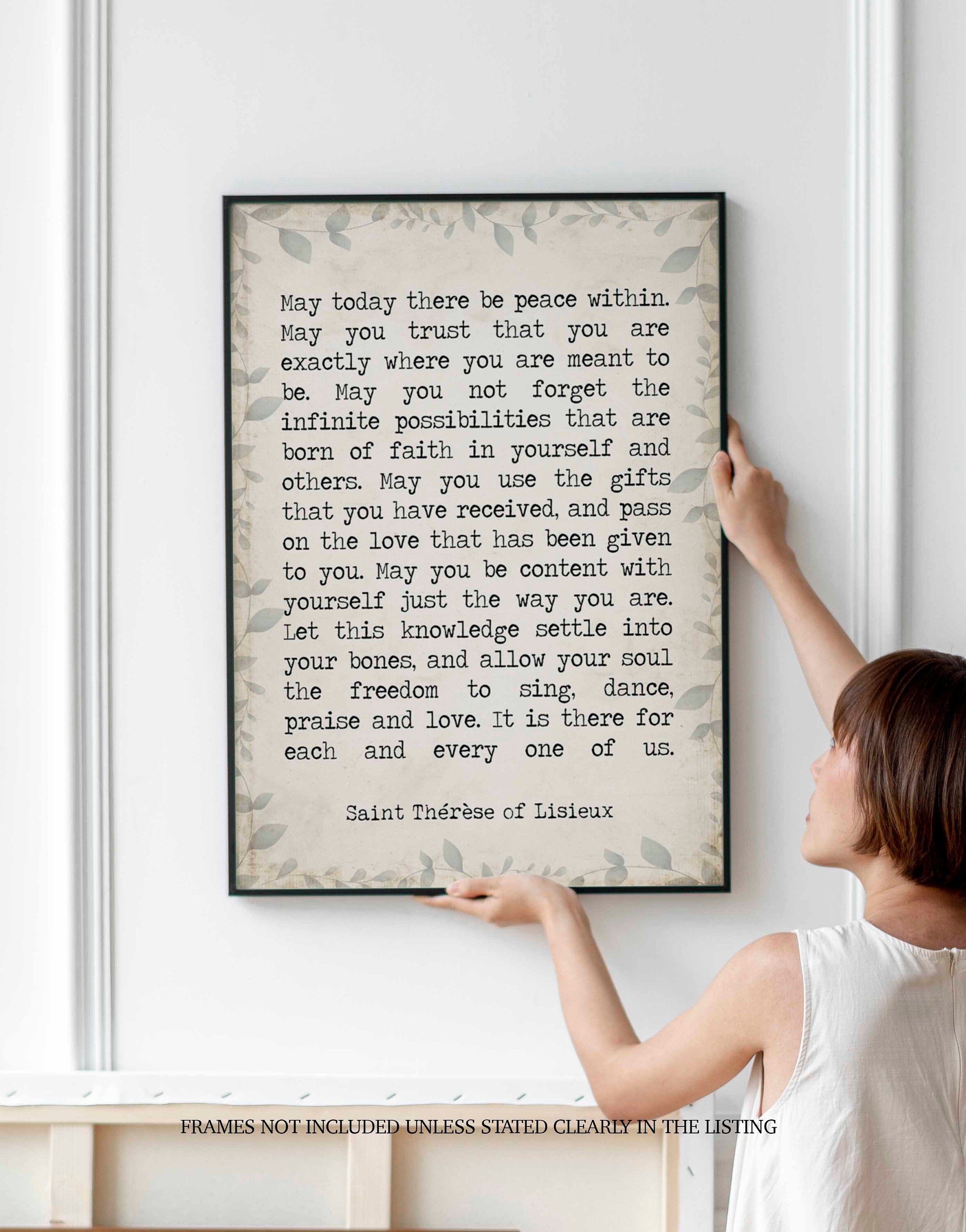 St Therese of Lisieux Peace Quote Print, May Today There Be Peace Within Inspirational Quote Wall Art Print