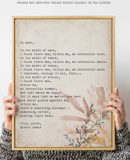 Albert Camus Invincible Summer Quote Print, Literary Wall Art