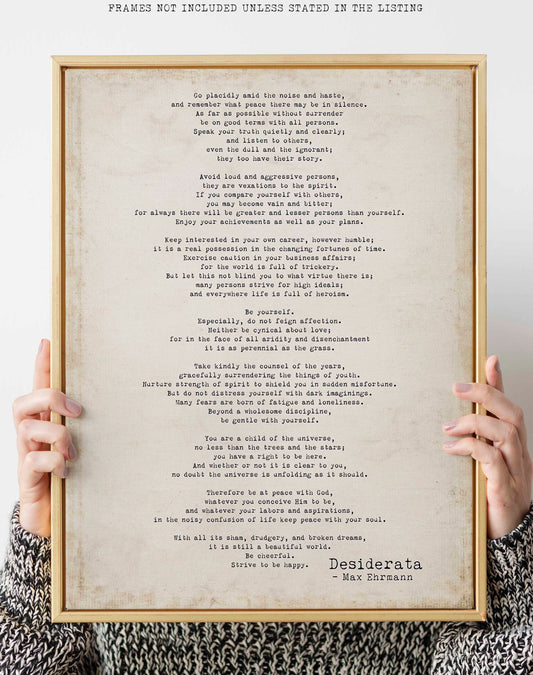 Desiderata Print Poem Typographic Poster Art - Max Ehrmann Motivational Literary Decor