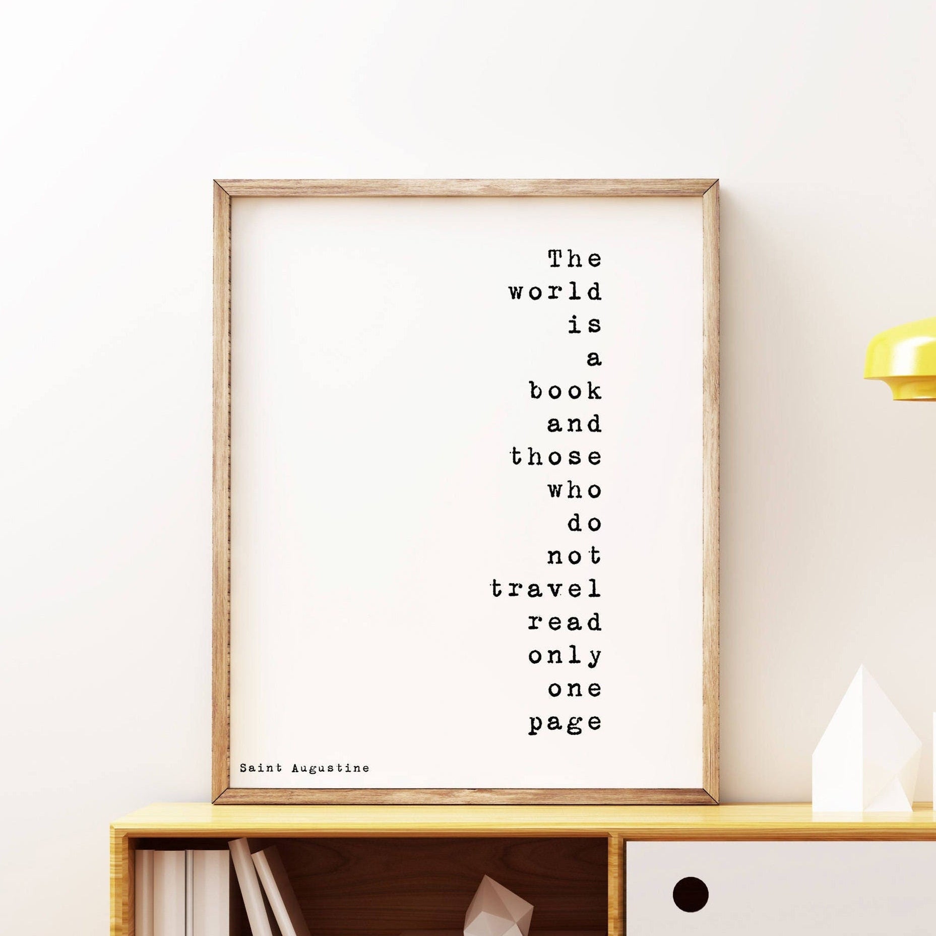 The World Is A Book Inspirational Quote, Travel Decor Quote Art Print in Black & White