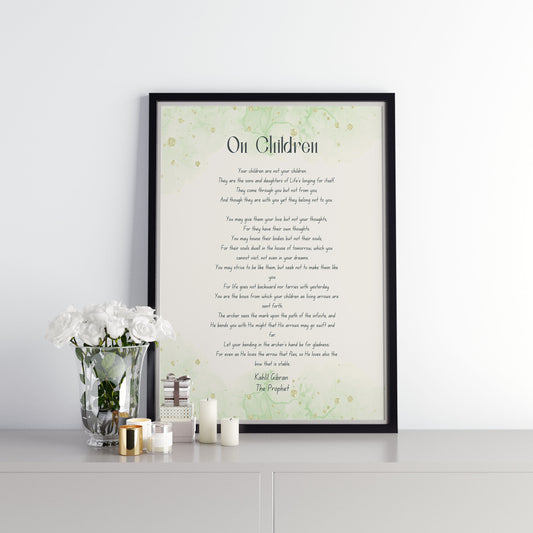 On Children Kahlil Gibran Wall Art Prints, Watercolour Poem Art for Wall Decor in Living Room or Bedroom