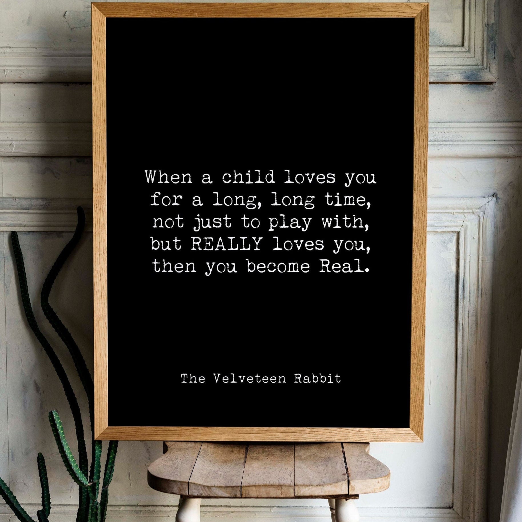 Velveteen Rabbit Quote Print for Nursery Wall Art, Black & White Art