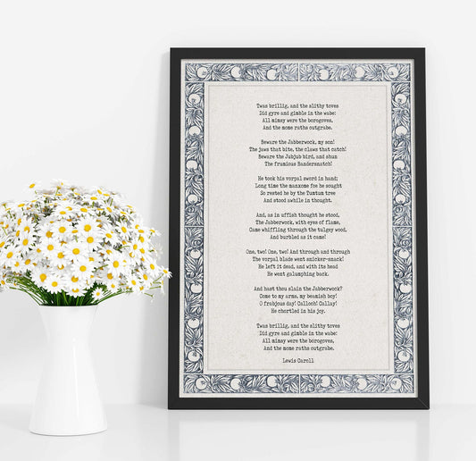 Lewis Carroll Jabberwocky Poem Print Literary Wall Art