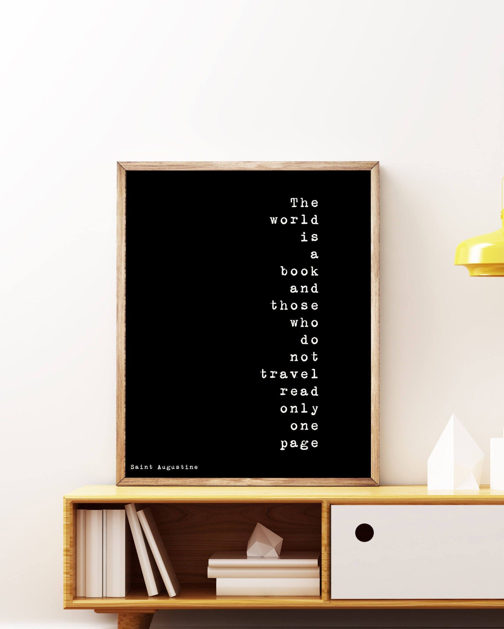 The World Is A Book Inspirational Quote, Travel Decor Quote Art Print in Black & White