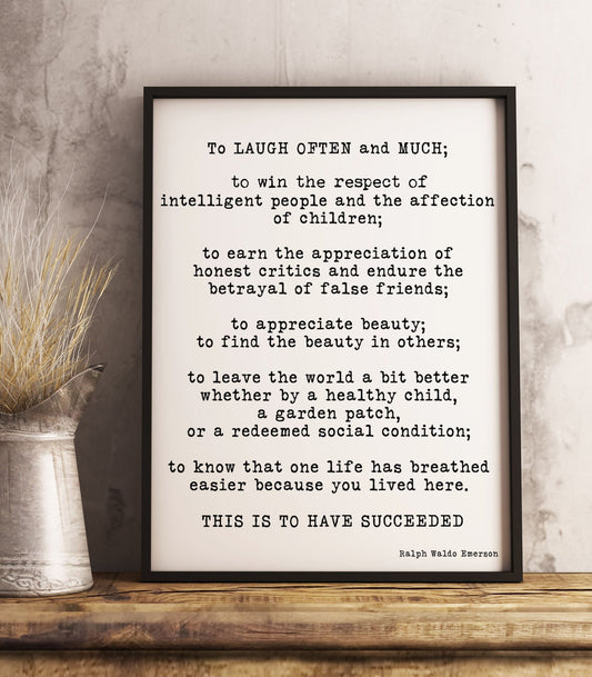 Ralph Waldo Emerson Framed Art -Inspirational Quote Print Featuring A Emerson Quote, Black & White Wall Art Quote Print