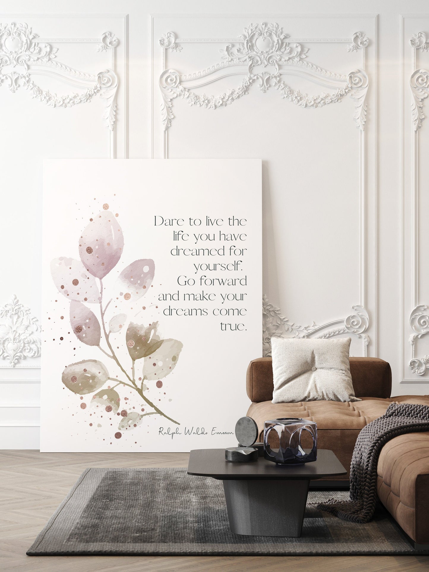 Ralph Waldo Emerson Quote Print | Dare to Live the Life You Dreamed | Watercolour Wall Art | Inspirational Literary Decor