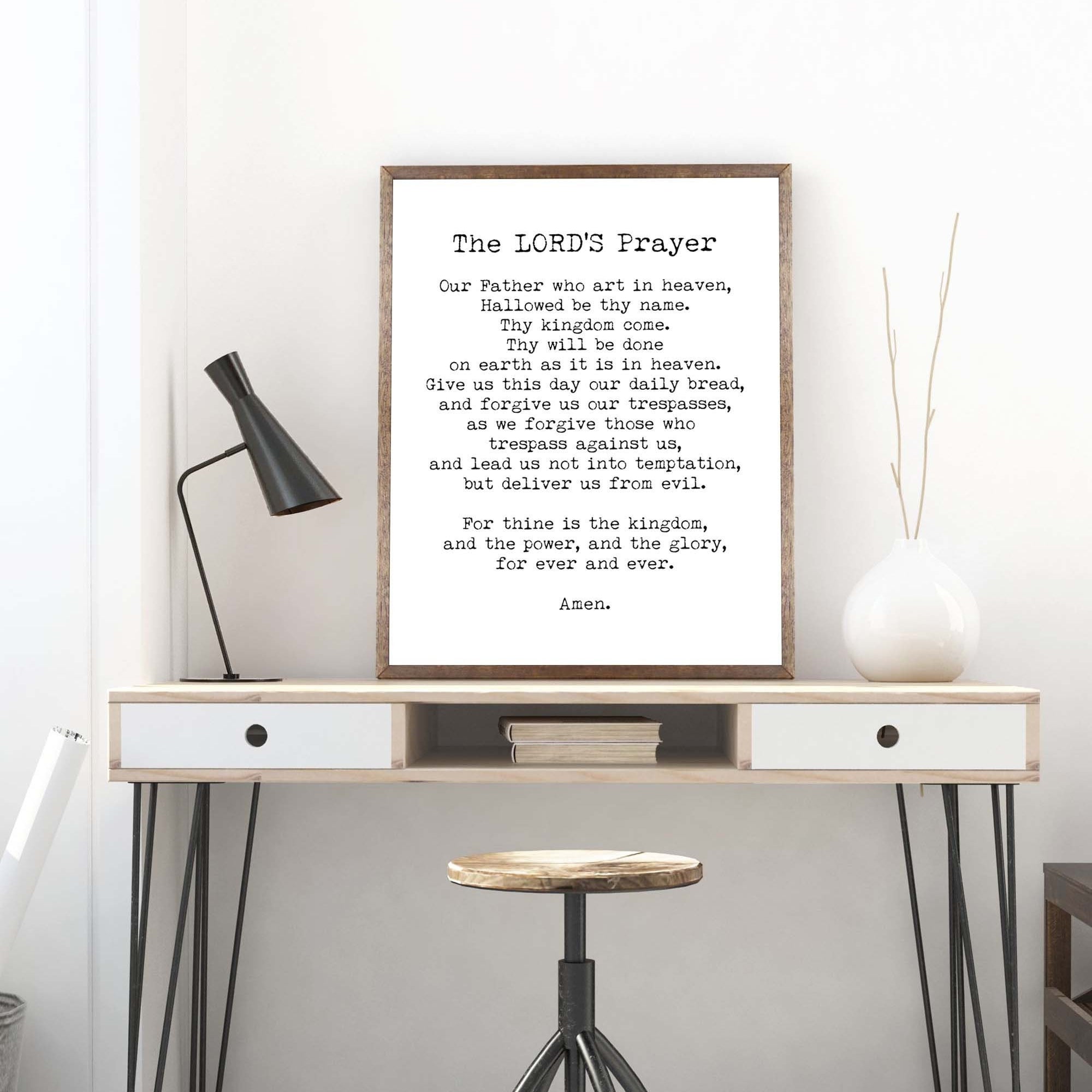 The LORD'S Prayer Quote Print in Black & White, Our Father Prayer Christian Wall Art Inspirational Quote