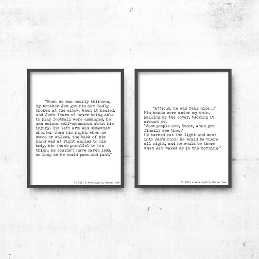 To Kill a Mockingbird Literary Wall Art Set, Harper Lee Vintage Book Page Decor