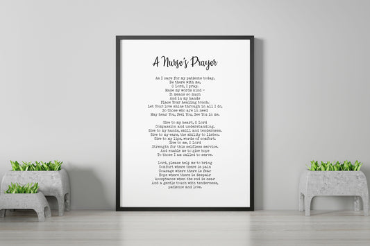Nurse Prayer Wall Art Print, Christian Nurse Gift
