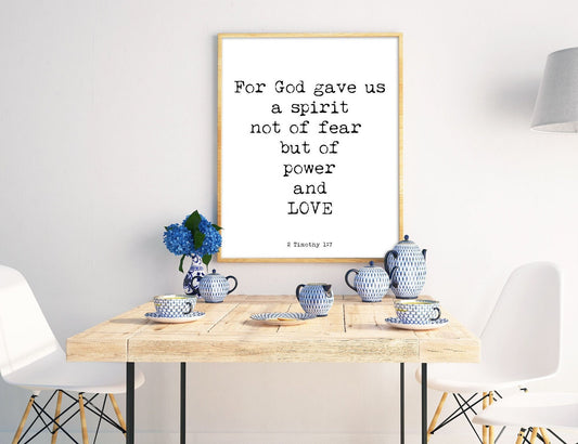 2 Timothy 1:7 Bible Verse Wall Art Christian Scripture Print