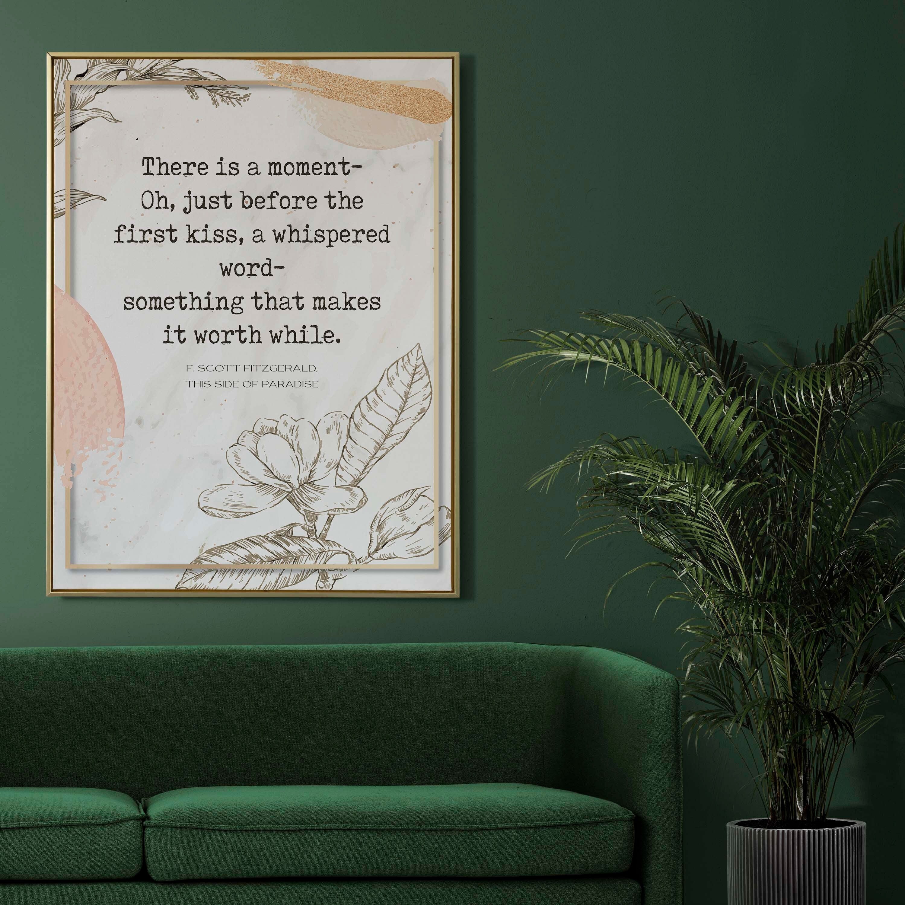 There is a Moment Before The First Kiss FS Fitzgerald Quote Wall Art Print, Modern Watercolor Inspirational Bedroom & Living Room Wall Decor