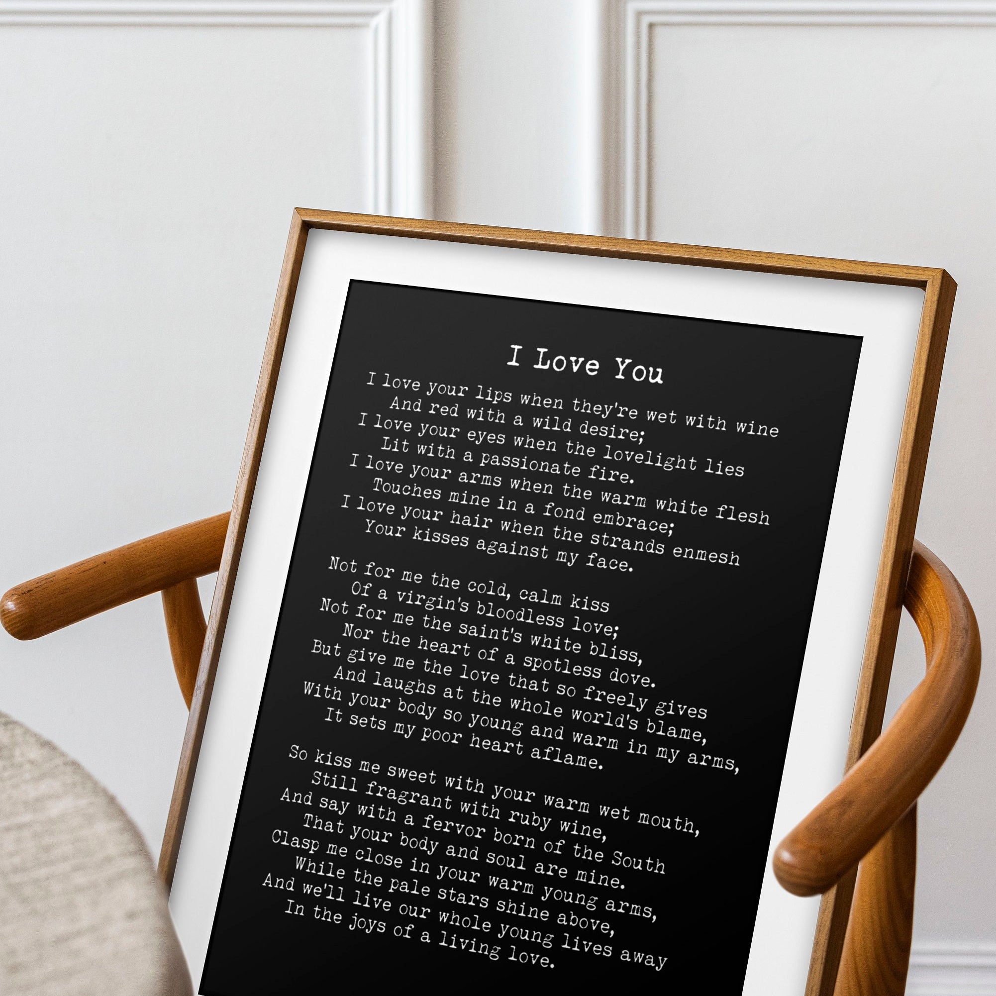 Black and White Art Print of 'I Love You' Poem by Ella Wheeler Wilcox - Minimalist Typewriter Font