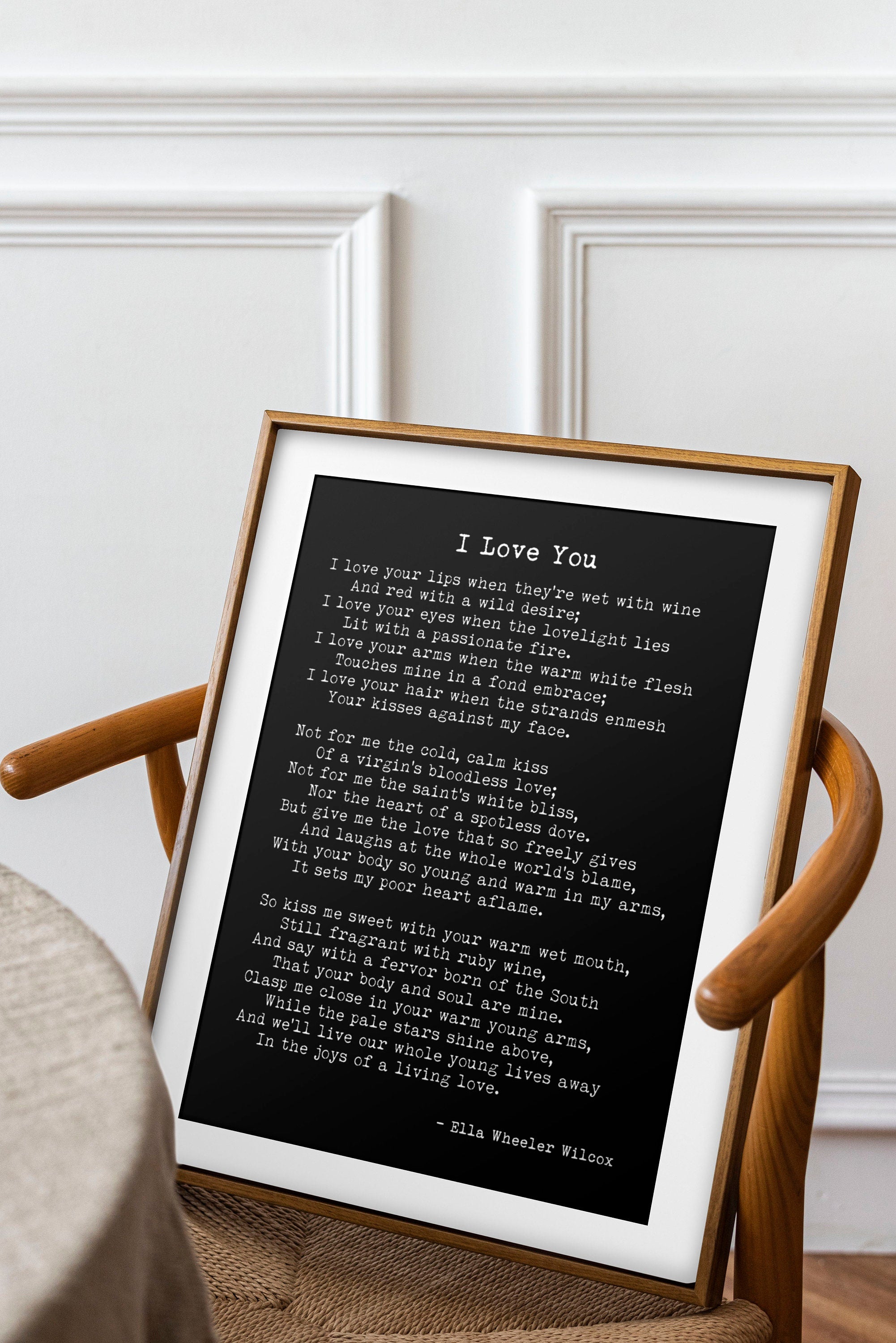 Black and White Art Print of 'I Love You' Poem by Ella Wheeler Wilcox - Minimalist Typewriter Font