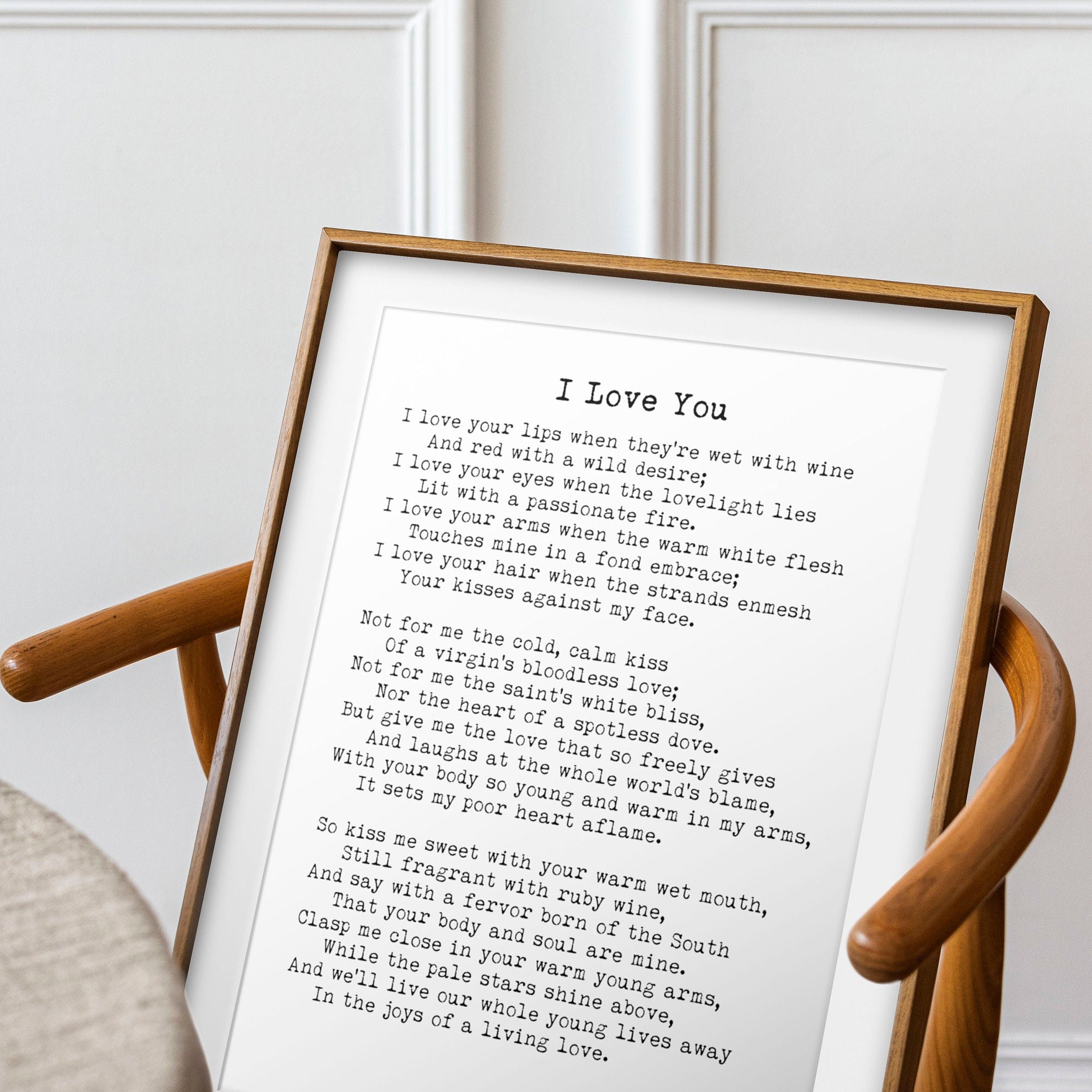 Black and White Art Print of 'I Love You' Poem by Ella Wheeler Wilcox - Minimalist Typewriter Font