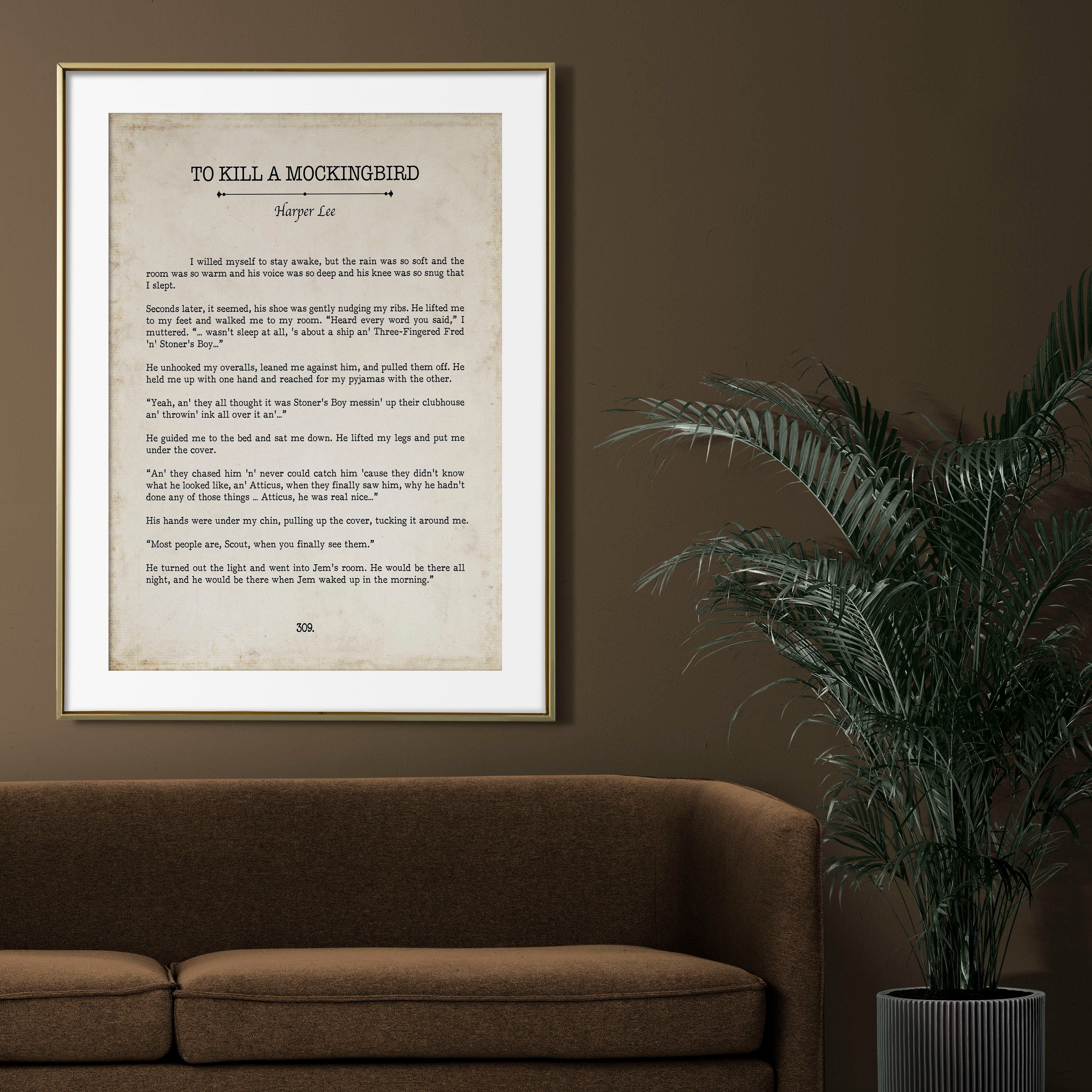 To Kill a Mockingbird Book Page Inspirational Wall Art, Harper Lee Vintage Style Print Wall Decor