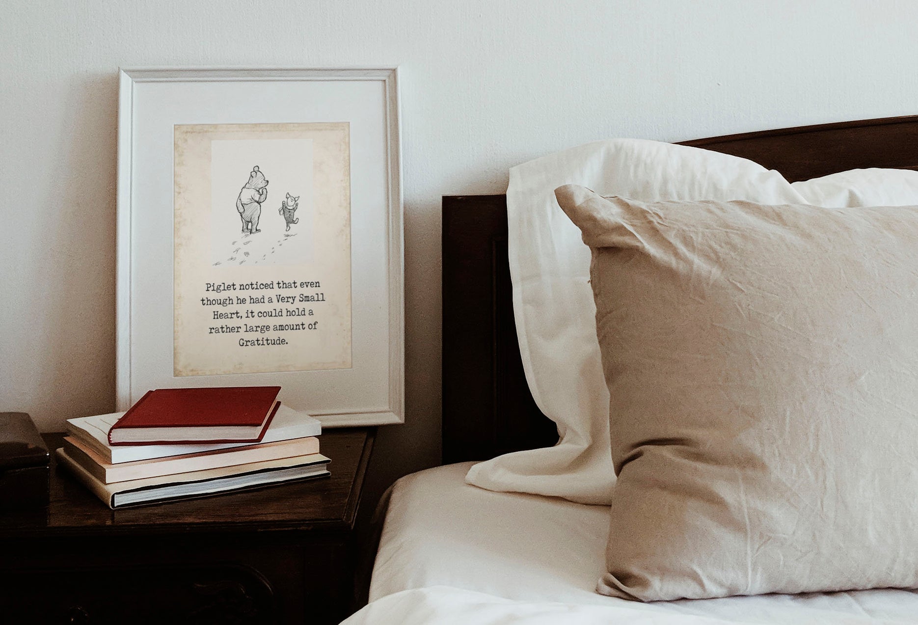 Piglet Gratitude Quote Winnie the Pooh Unframed or Framed Nursery Wall Art Prints in Vintage Style with Pooh & Piglet Drawing, AA Milne