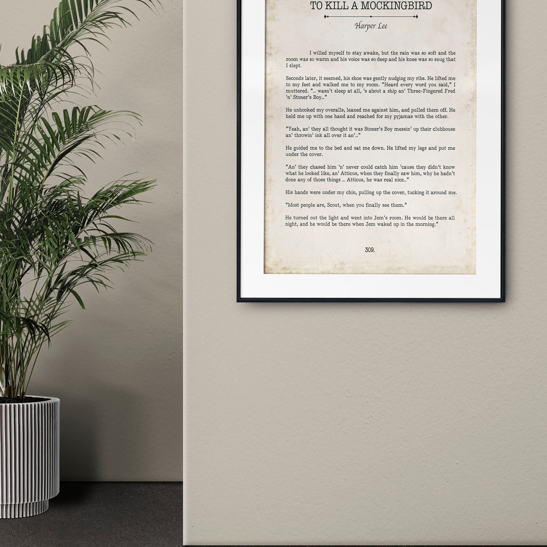 To Kill a Mockingbird Book Page Inspirational Wall Art, Harper Lee Vintage Style Print Wall Decor