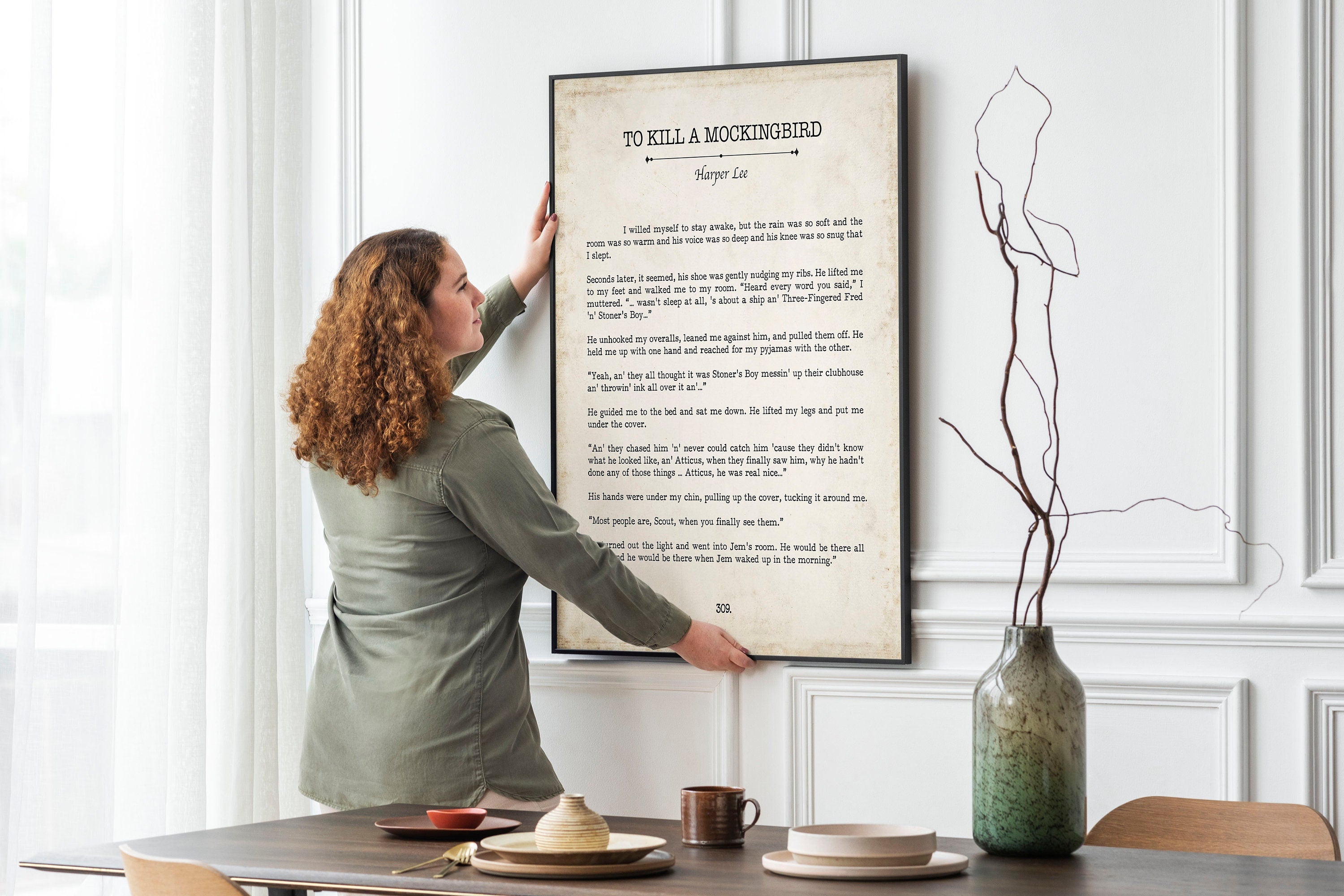 To Kill a Mockingbird Book Page Inspirational Wall Art, Harper Lee Vintage Style Print Wall Decor
