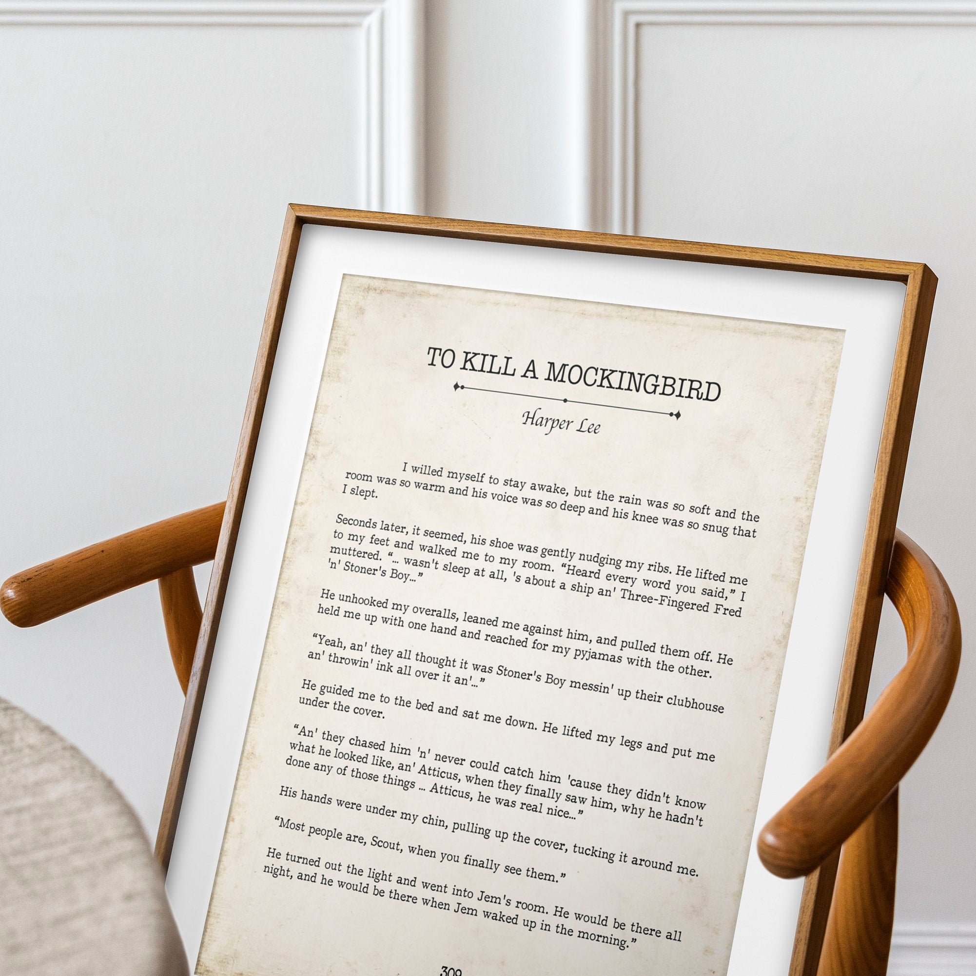 To Kill a Mockingbird Book Page Inspirational Wall Art, Harper Lee Vintage Style Print Wall Decor
