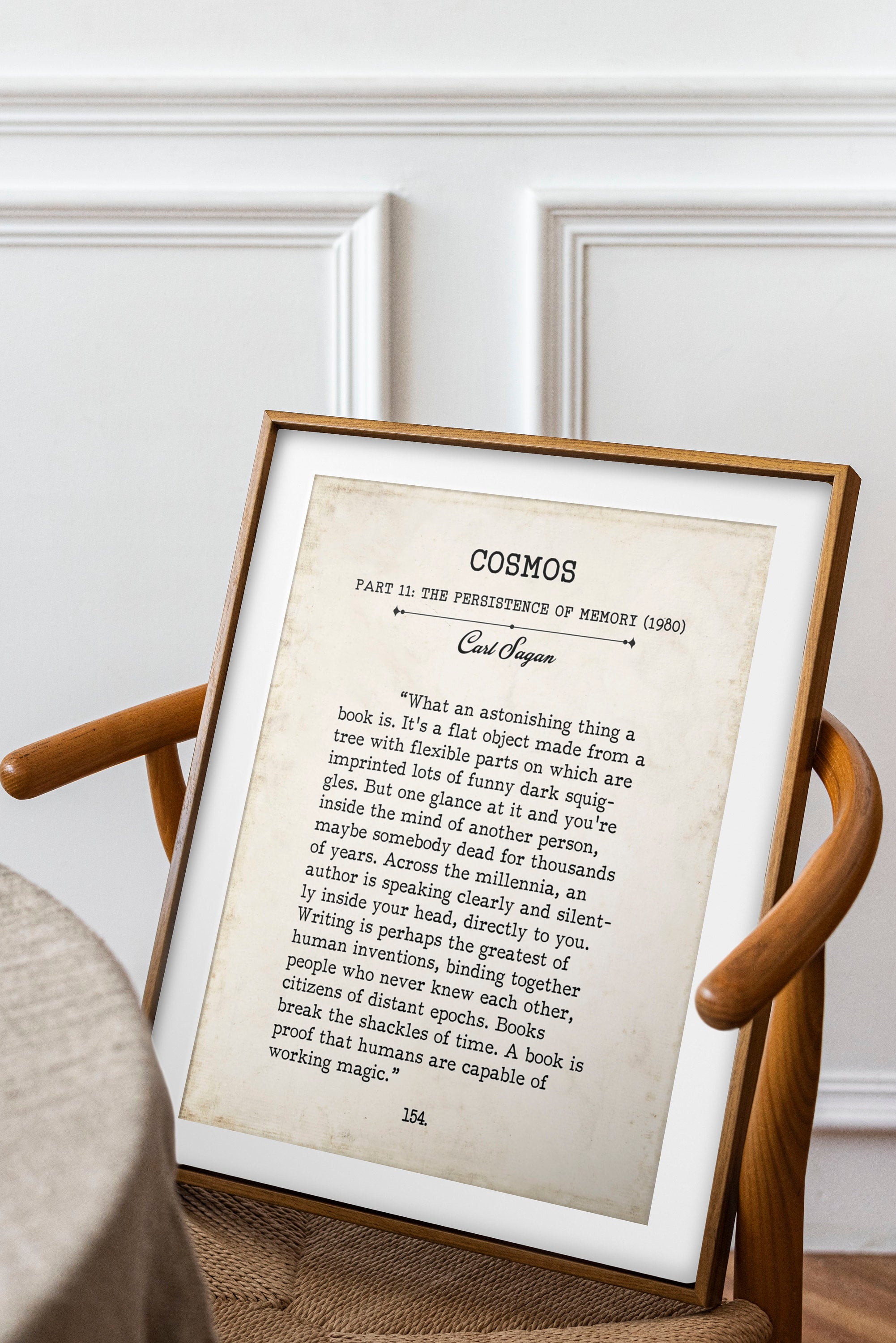 Carl Sagan Book Page Inspirational Wall Art, What An Astonishing Thing A Book Is Quote Vintage Style Print Wall Decor