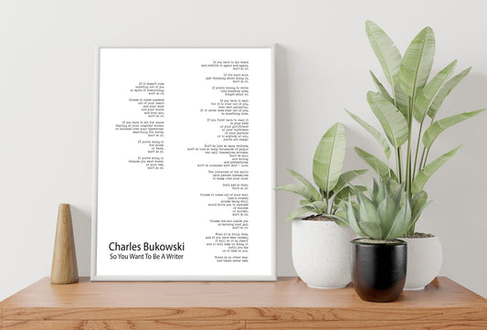 Charles Bukowski Poetry Wall Art "So You Want To Be A Writer" Literary Decor Print