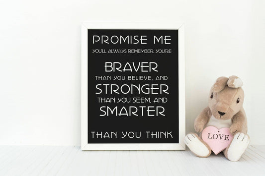 Promise Me Braver Stronger Smarter Winnie The Pooh Art Print, AA Milne Quote Unframed Inspirational Poster