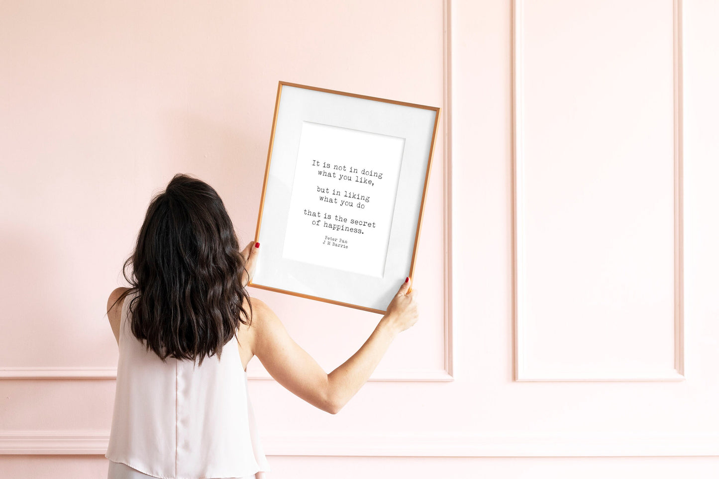 Peter Pan Quote Print J.M. Barrie Secret of Happiness Wall Art, Inspirational Literary Poster for Book Lovers