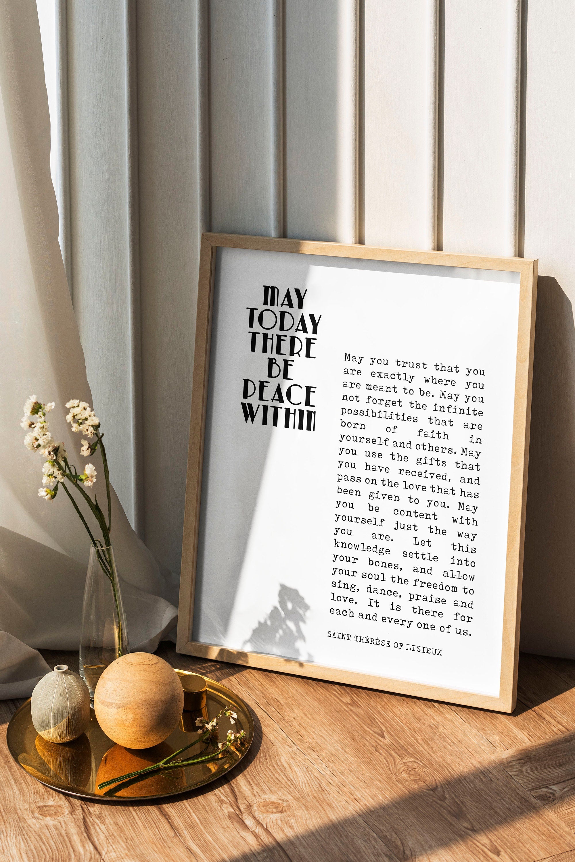 St Therese Of Lisieux Peace Quote Print In Black & White, May Today There Be Peace Within Unframed Inspirational Quote Wall Art Print