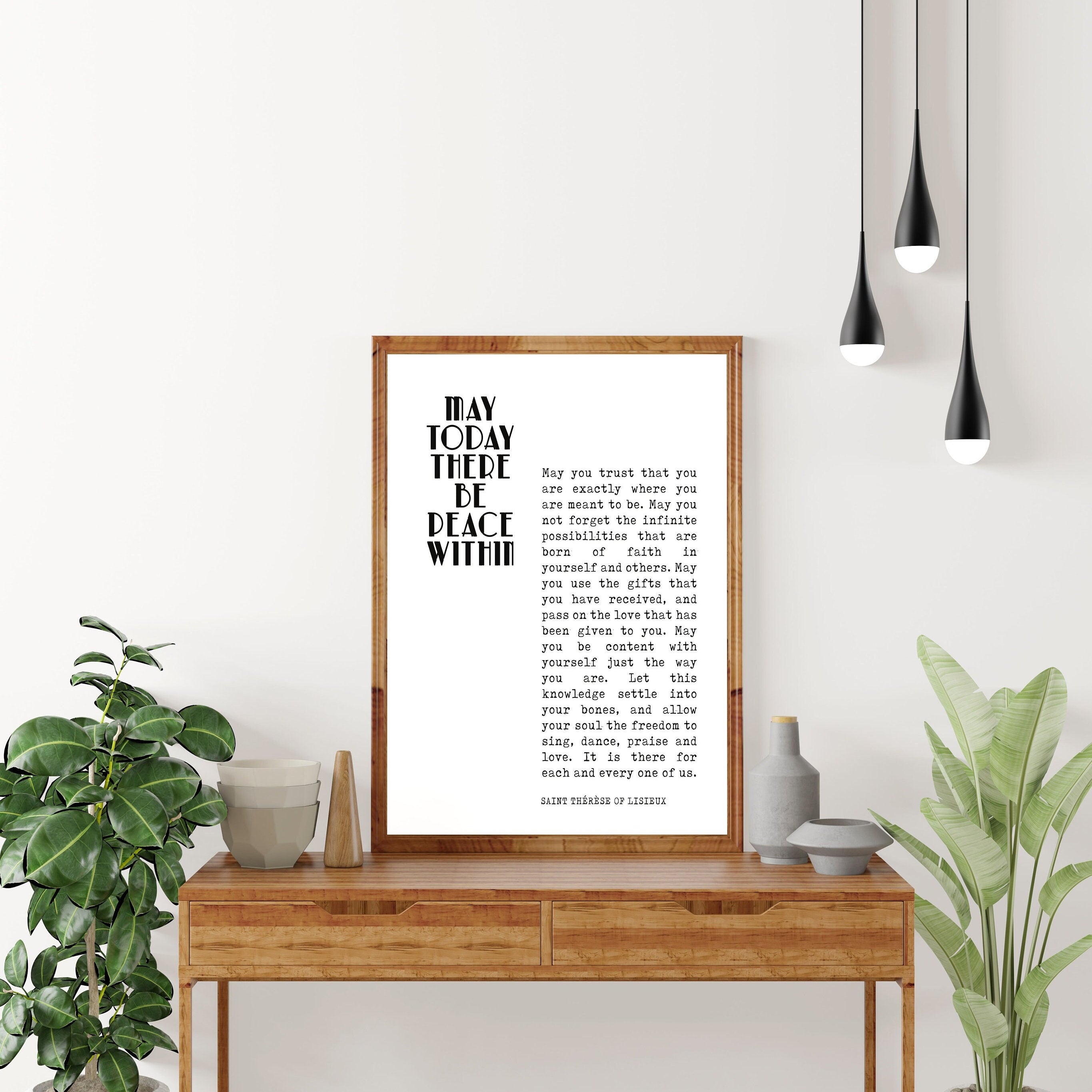 St Therese Of Lisieux Peace Quote Print In Black & White, May Today There Be Peace Within Unframed Inspirational Quote Wall Art Print