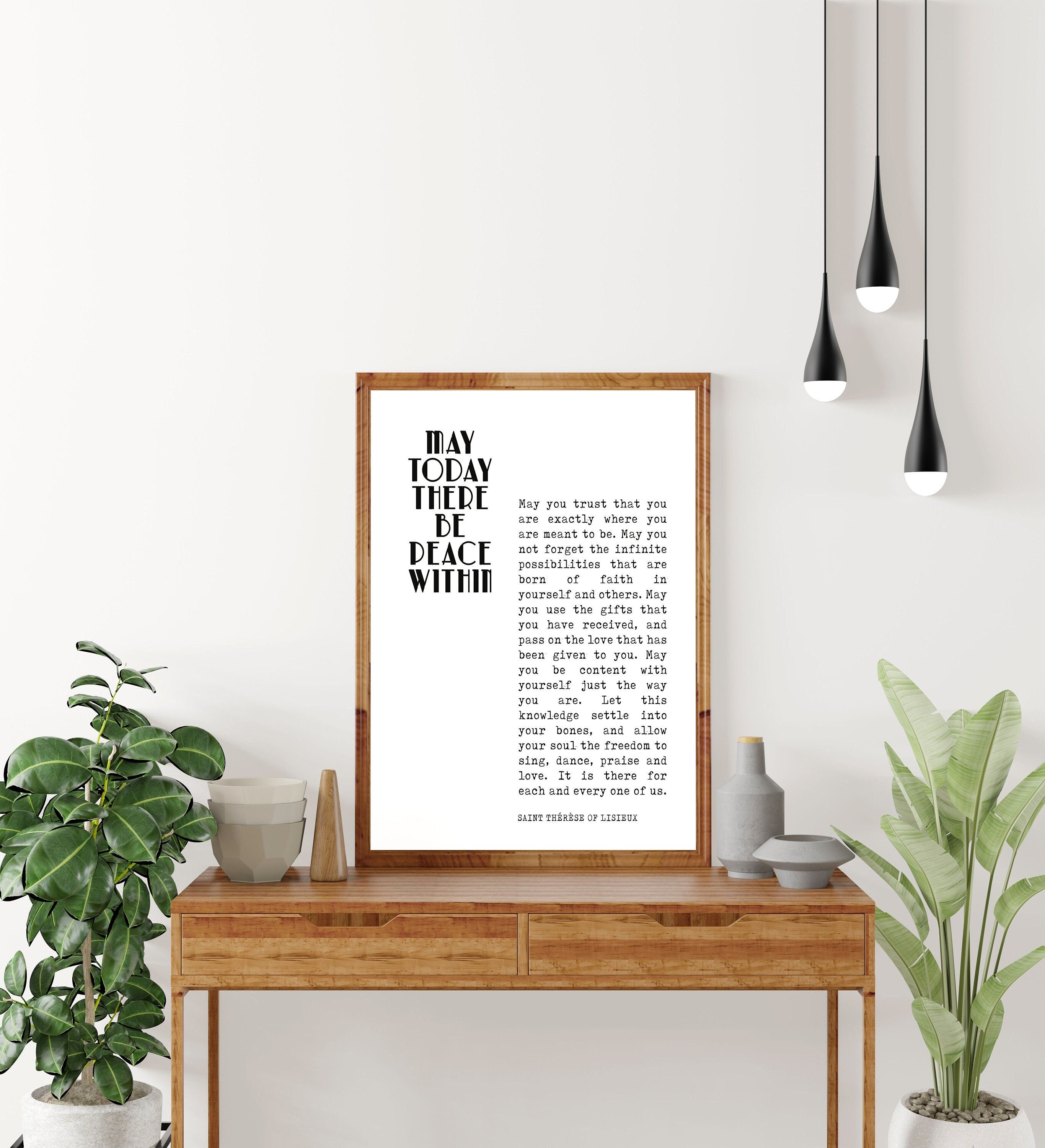 St Therese Of Lisieux Peace Quote Print In Black & White, May Today There Be Peace Within Unframed Inspirational Quote Wall Art Print