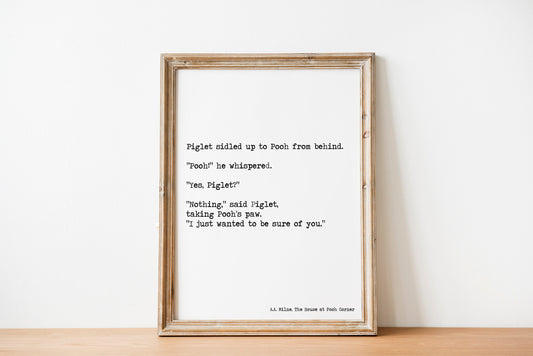 I Just Wanted to be Sure of You Winnie the Pooh Art Milne Quote Print