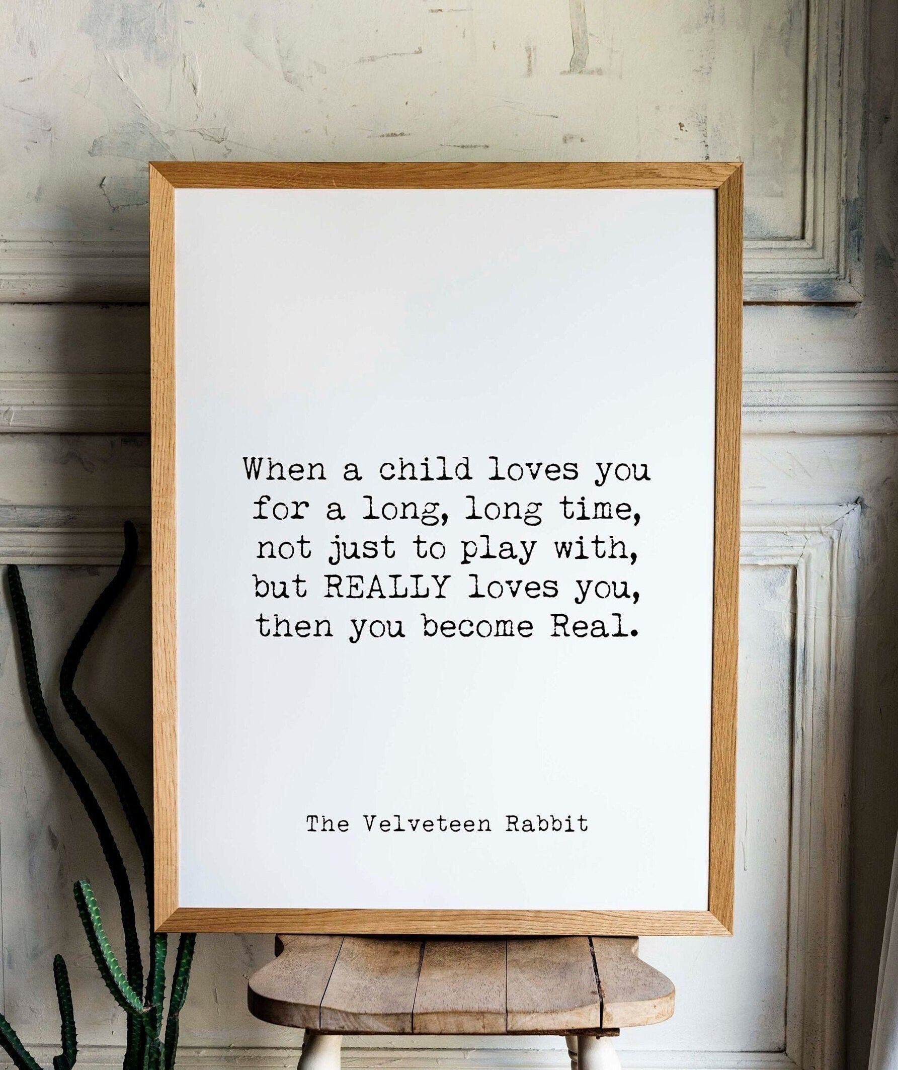 Velveteen Rabbit Quote Print for Nursery Wall Art, Black & White Art