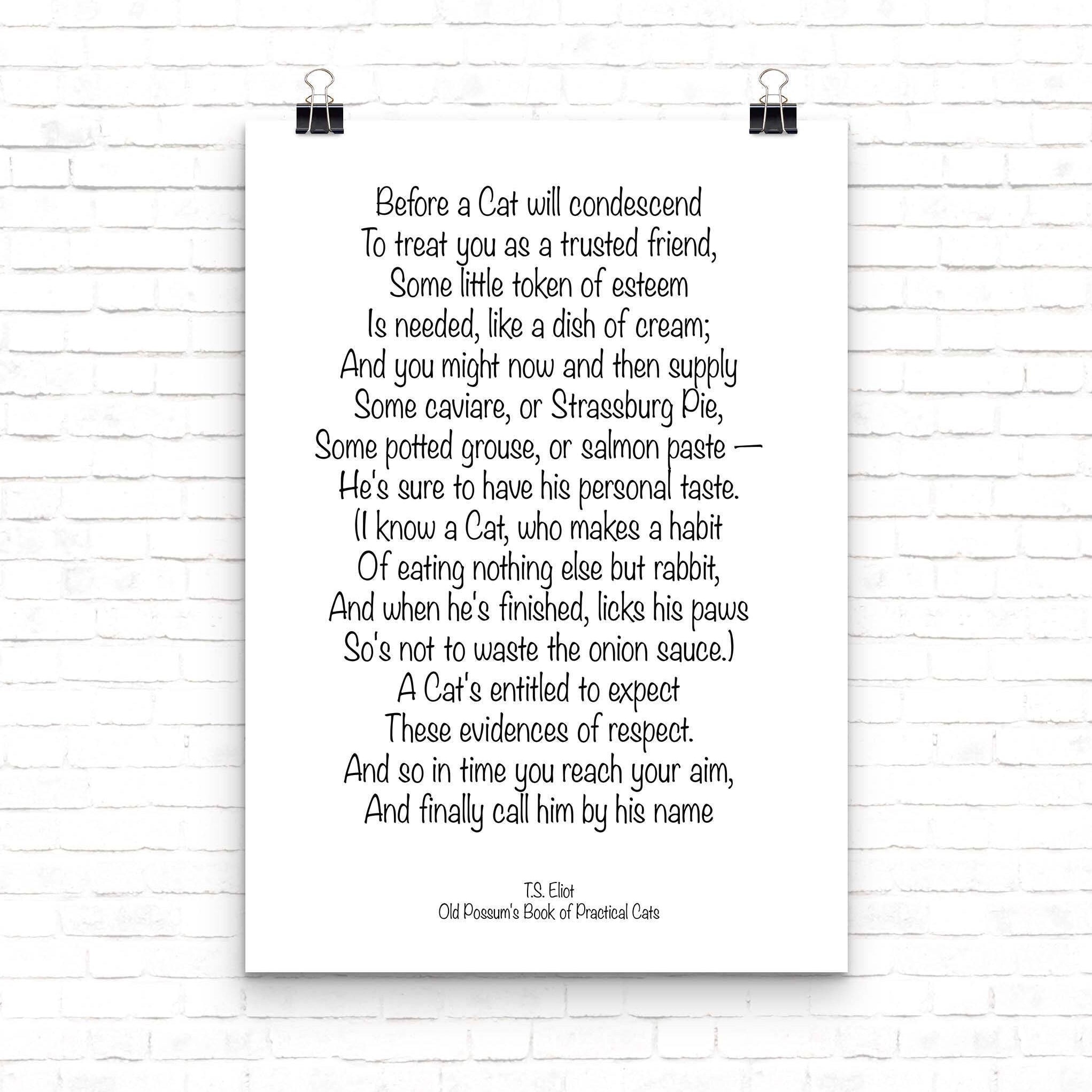 T S Eliot Cat Poem, Old Possum's Book Of Practical Cats Wall Art Print