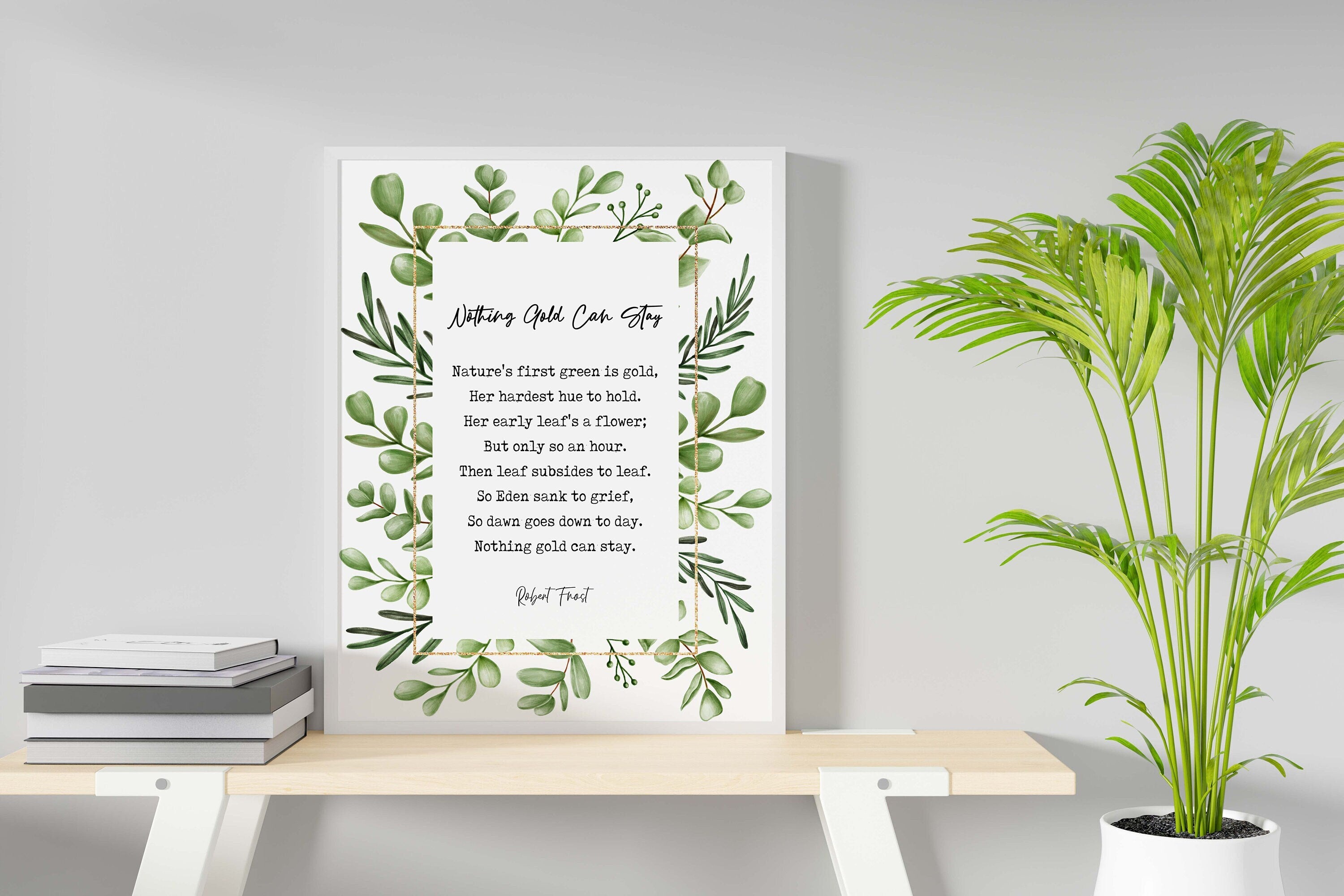 Nothing Gold Can Stay Robert Frost Wall Art Print Nature Watercolor Leaves Art for Living Room Wall Art, Unframed