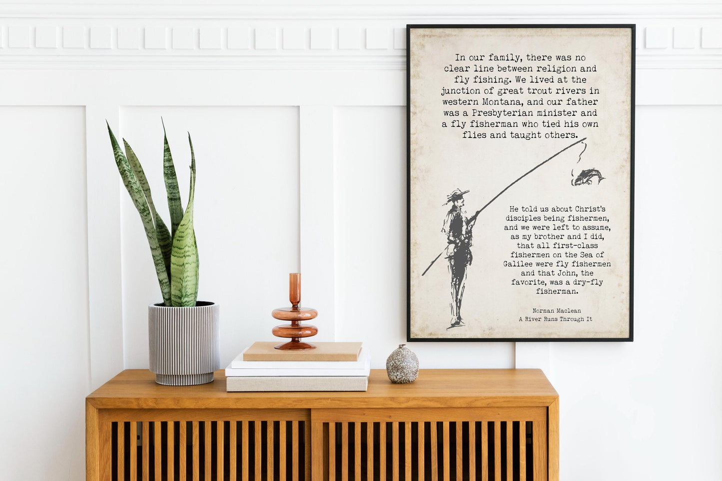 Norman Maclean Fly Fishing Quote Print A River Runs Through It Vintage Wall Art Gift For Fishermen Rustic Literary Decor Typewriter Art