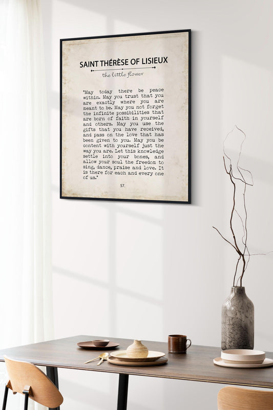 Saint Thérèse of Lisieux quote print – Catholic prayer art for peace within, faith and love – vintage book typewriter-style spiritual gift