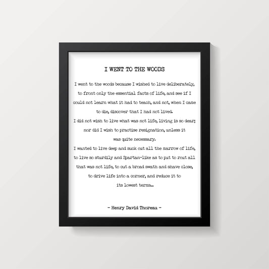 Vintage Thoreau Quote Wall Art – I Went to the Woods Print, Rustic Literary Decor
