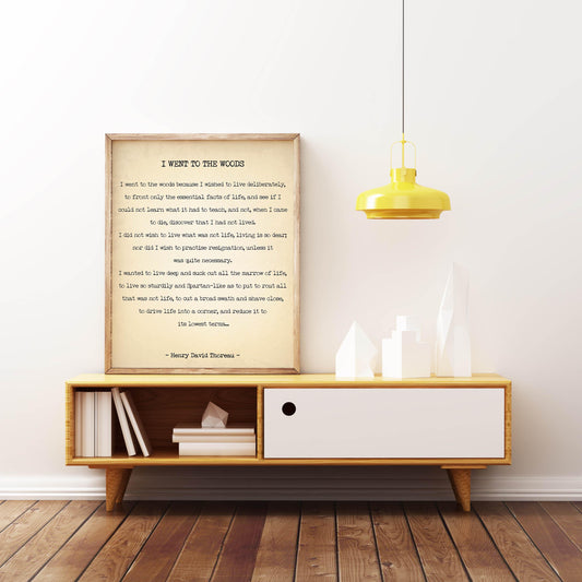 Henry David Thoreau Quote Print – I Went to the Woods, Literary Wall Art in Black
