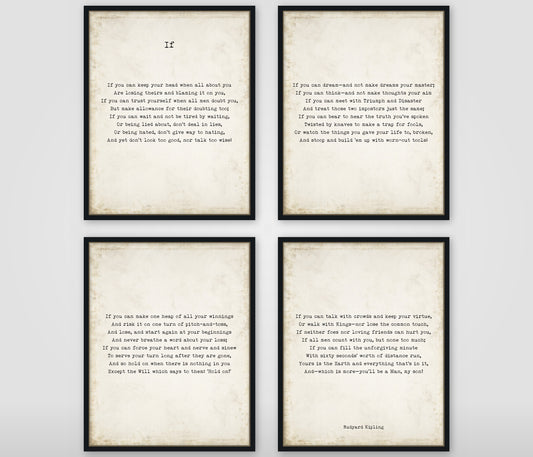 Rudyard Kipling If typewriter set of four prints as a gallery wall, vintage background