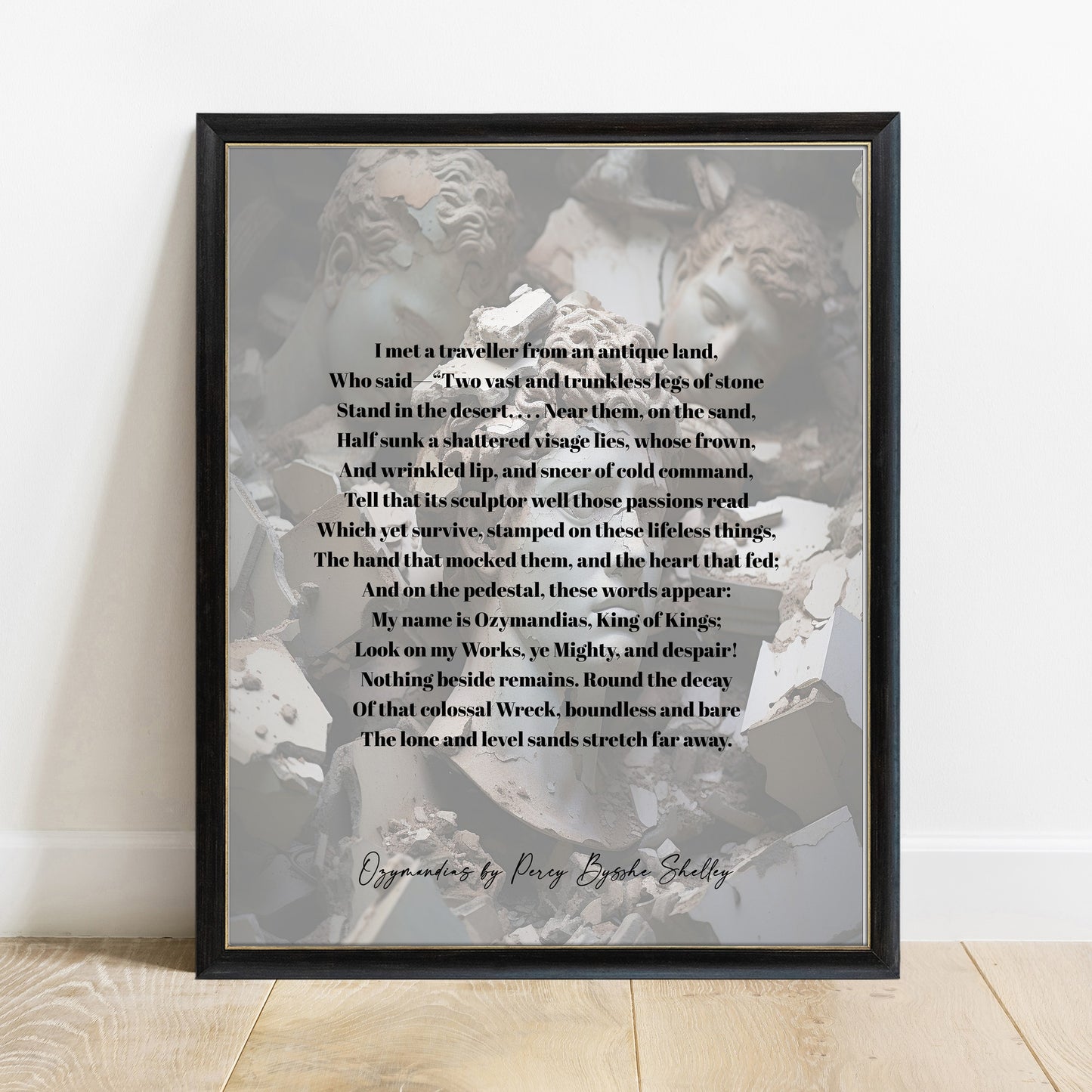 Ozymandias Percy Bysshe Shelley vintage book page poem print in a black frame
