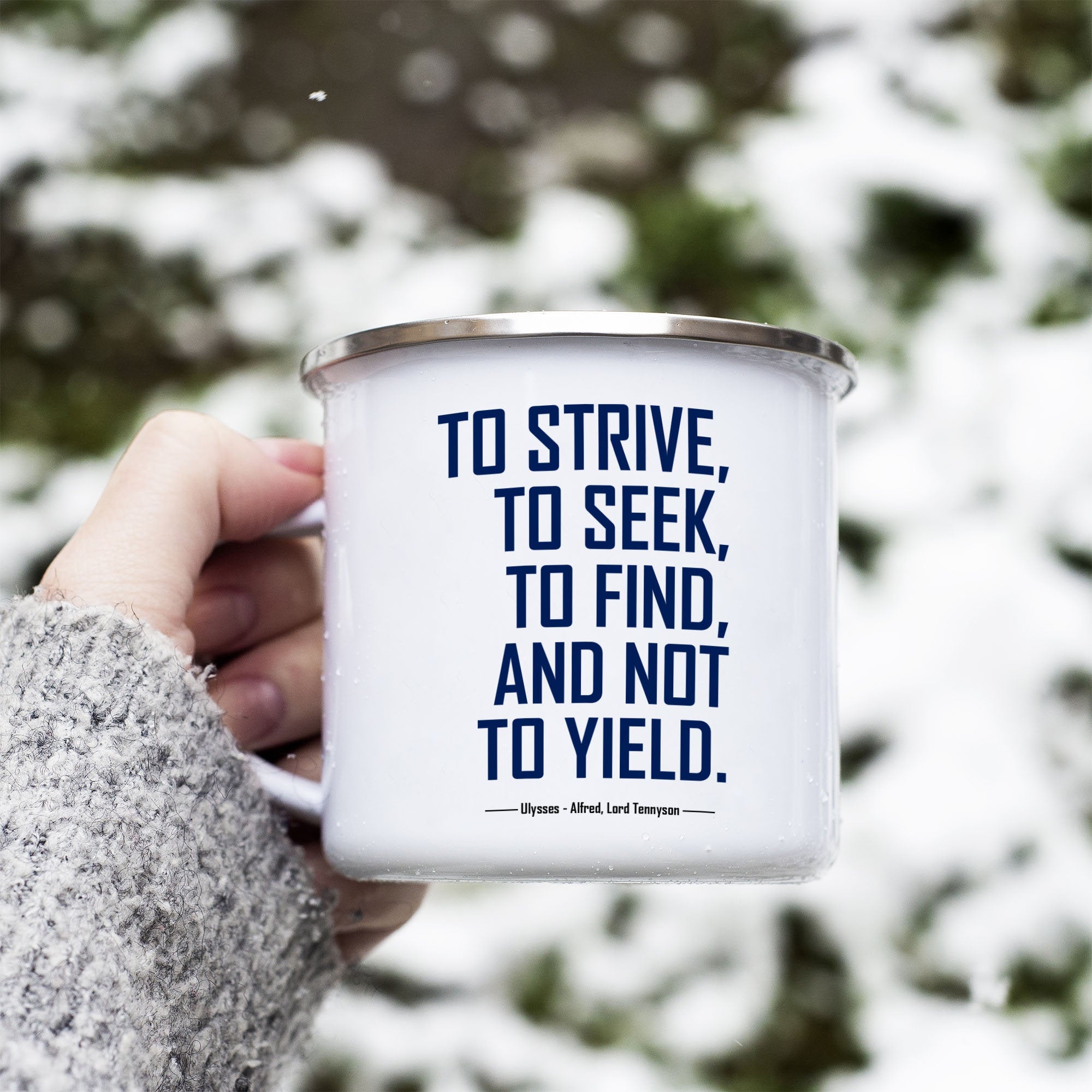 Tennyson Enamel Camping Mug, To Strive To Seek To Find Ulysses Quote Coffee Mug