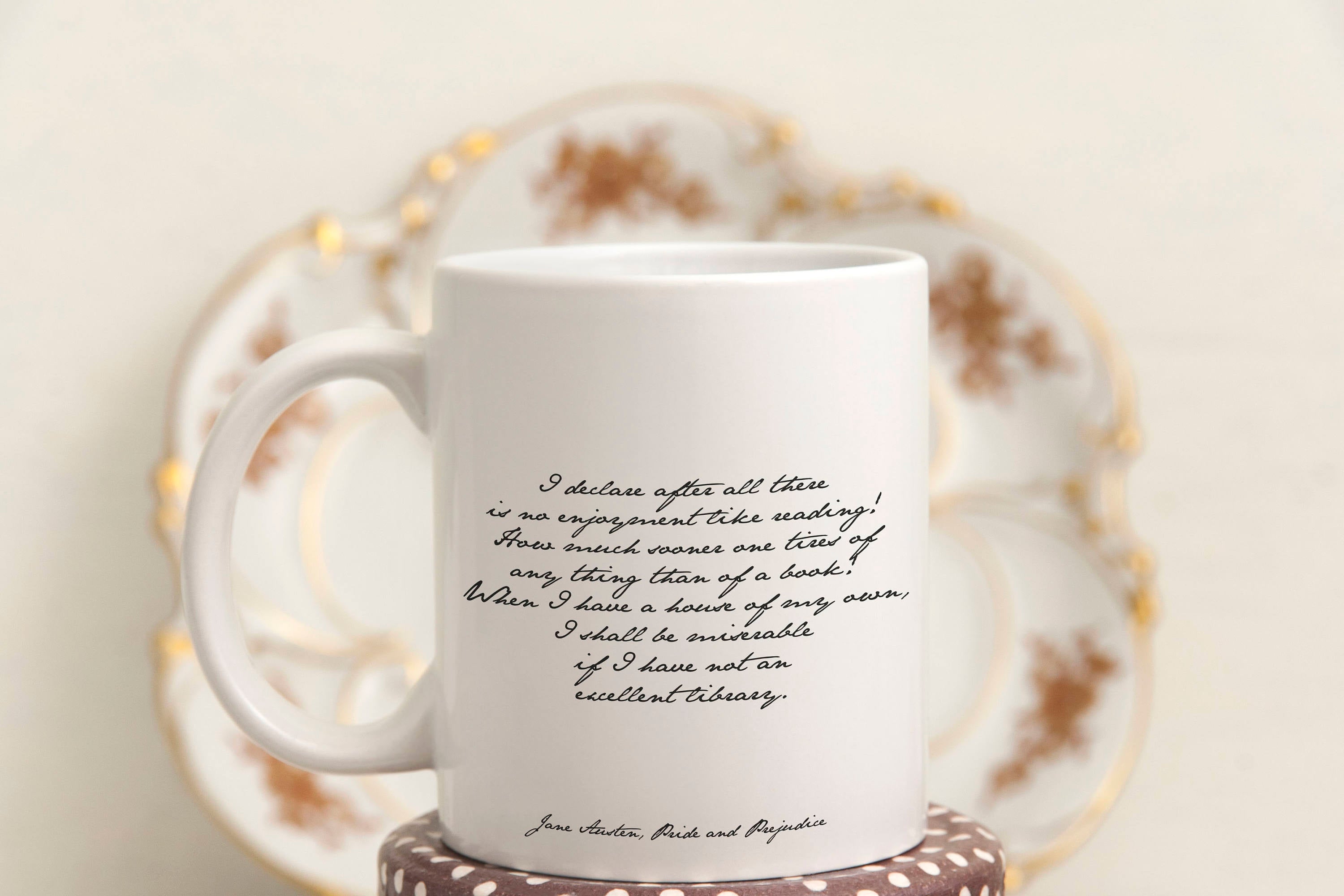 Jane Austen Pride and Prejudice Quote Mug – “There Is No Enjoyment Like Reading” – Literary Gift for Book Lovers & Readers