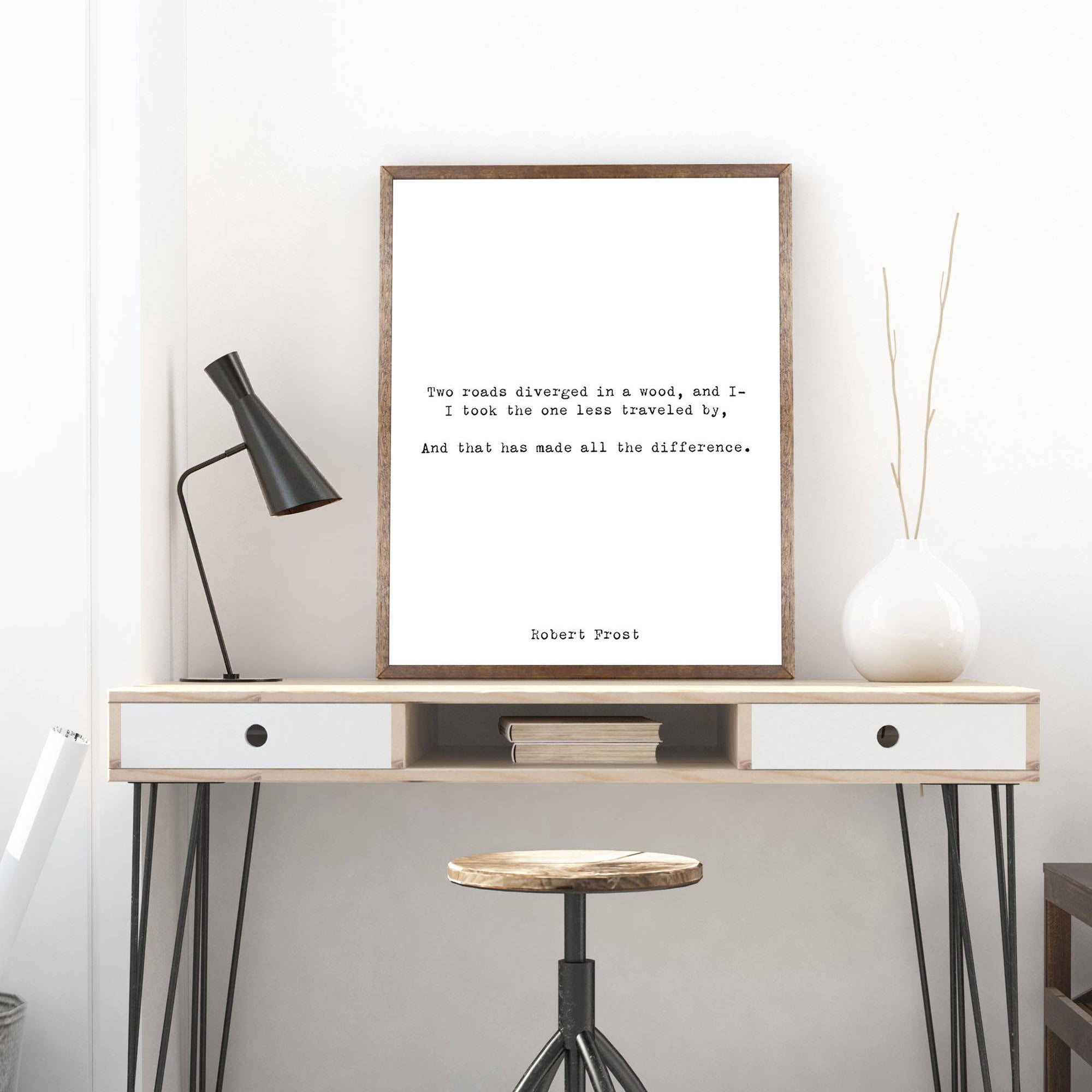 Robert Frost Quote Poetry Wall Art, Road Less Travelled Poem Poster, Two Roads Diverged Literary Gift Print, Unframed - BookQuoteDecor