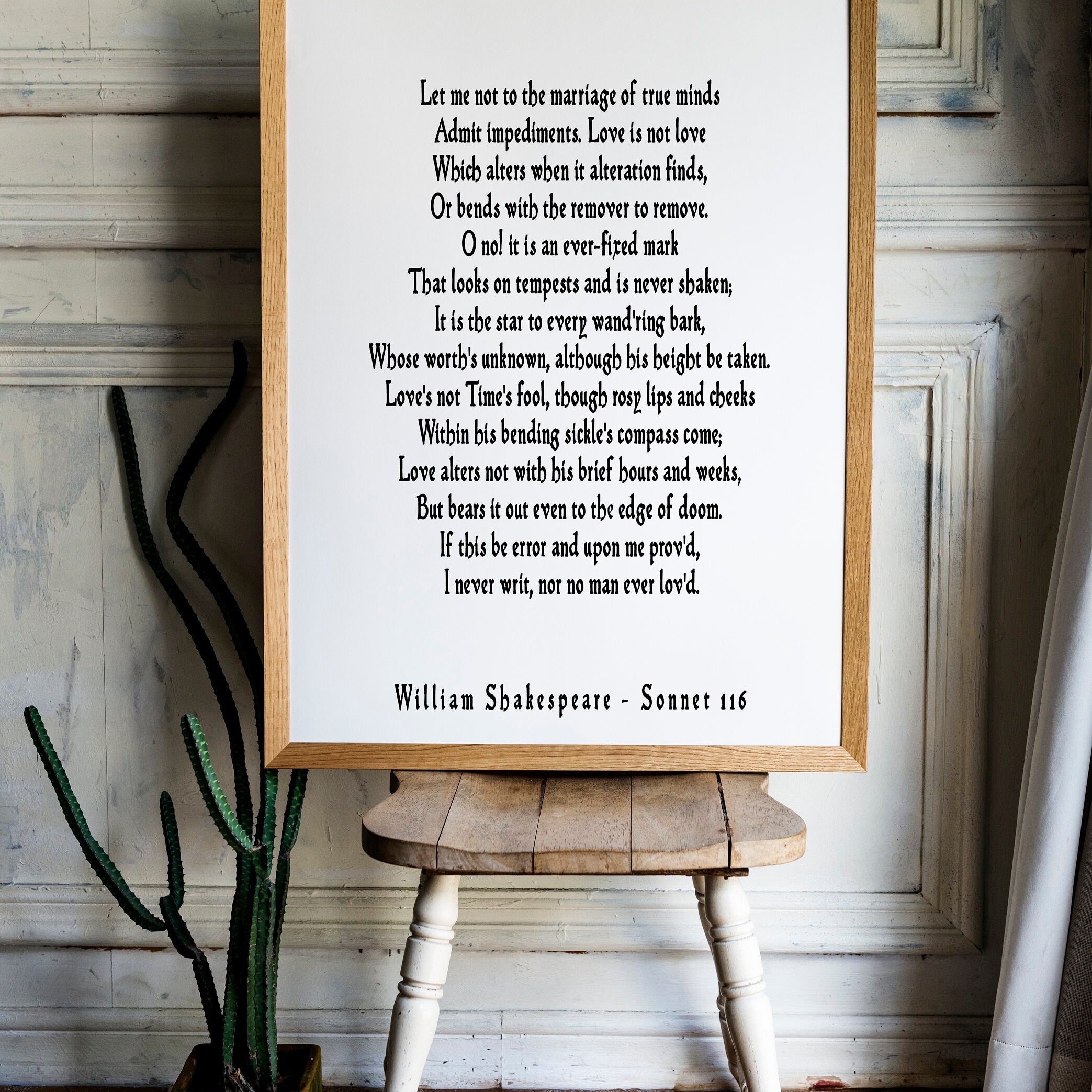 Sonnet 116 Shakespeare Love Poem Quote Print, Marriage Of True Minds Unframed and Framed Art Gift Wall Decor in Black & White