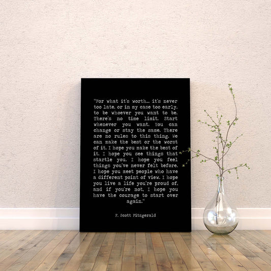 For What It's Worth Canvas Art Print F Scott Fitzgerald - BookQuoteDecor