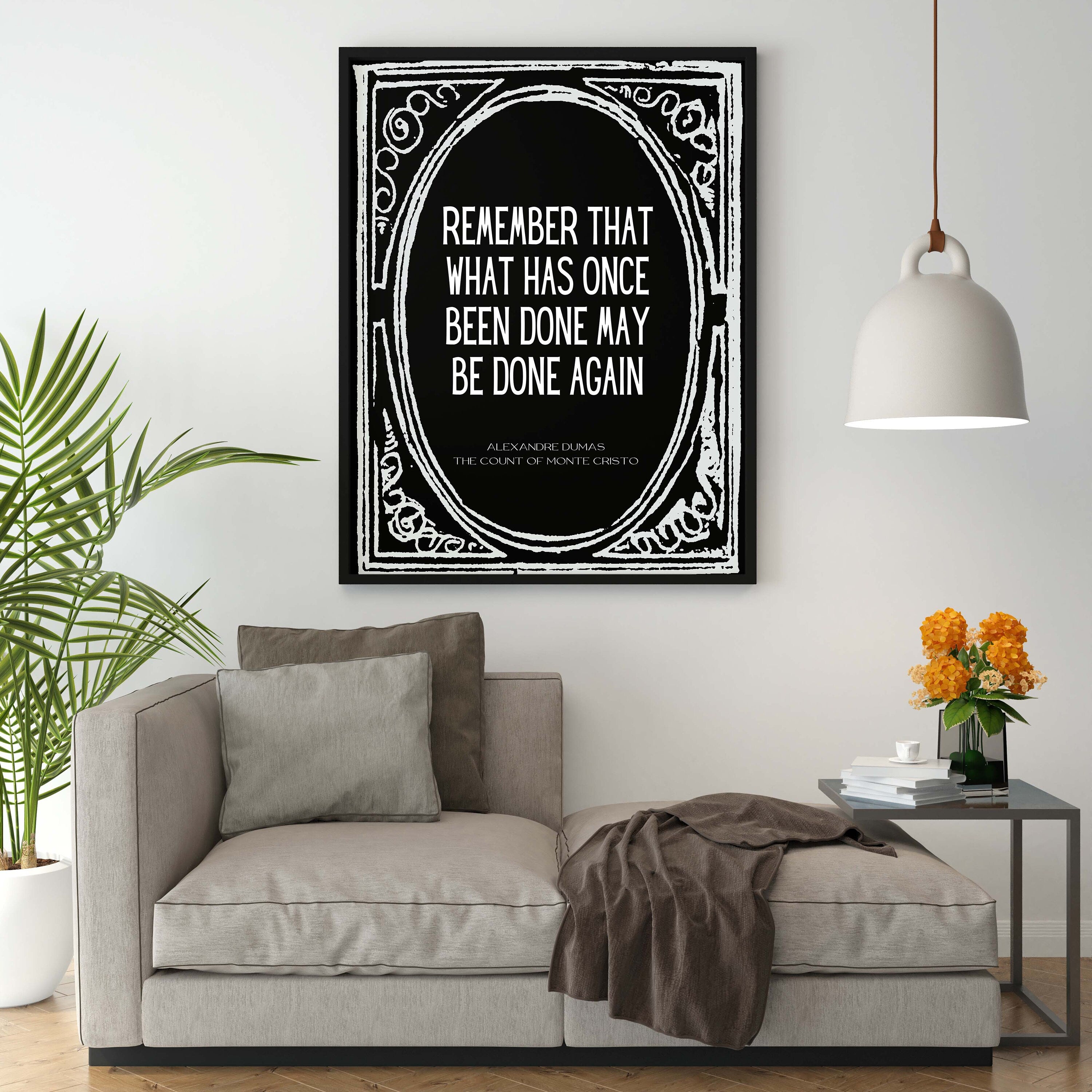 Alexandre Dumas The Count of Monte Cristo Quote Print, Office Wall Decor Black & White Art